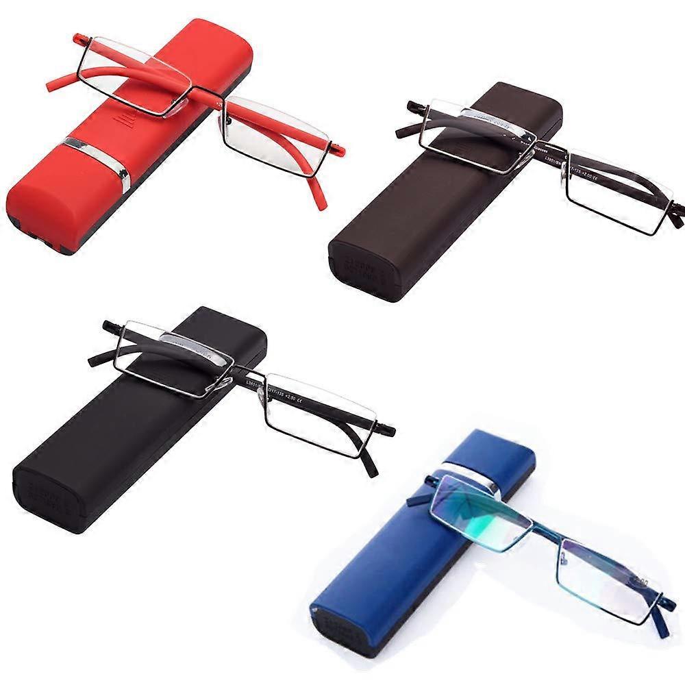 Reading Glasses Readers Metal Frame Half Rim Ultralight TR90 Rectangle Style for Men and Women with Case Random Color 3.50x