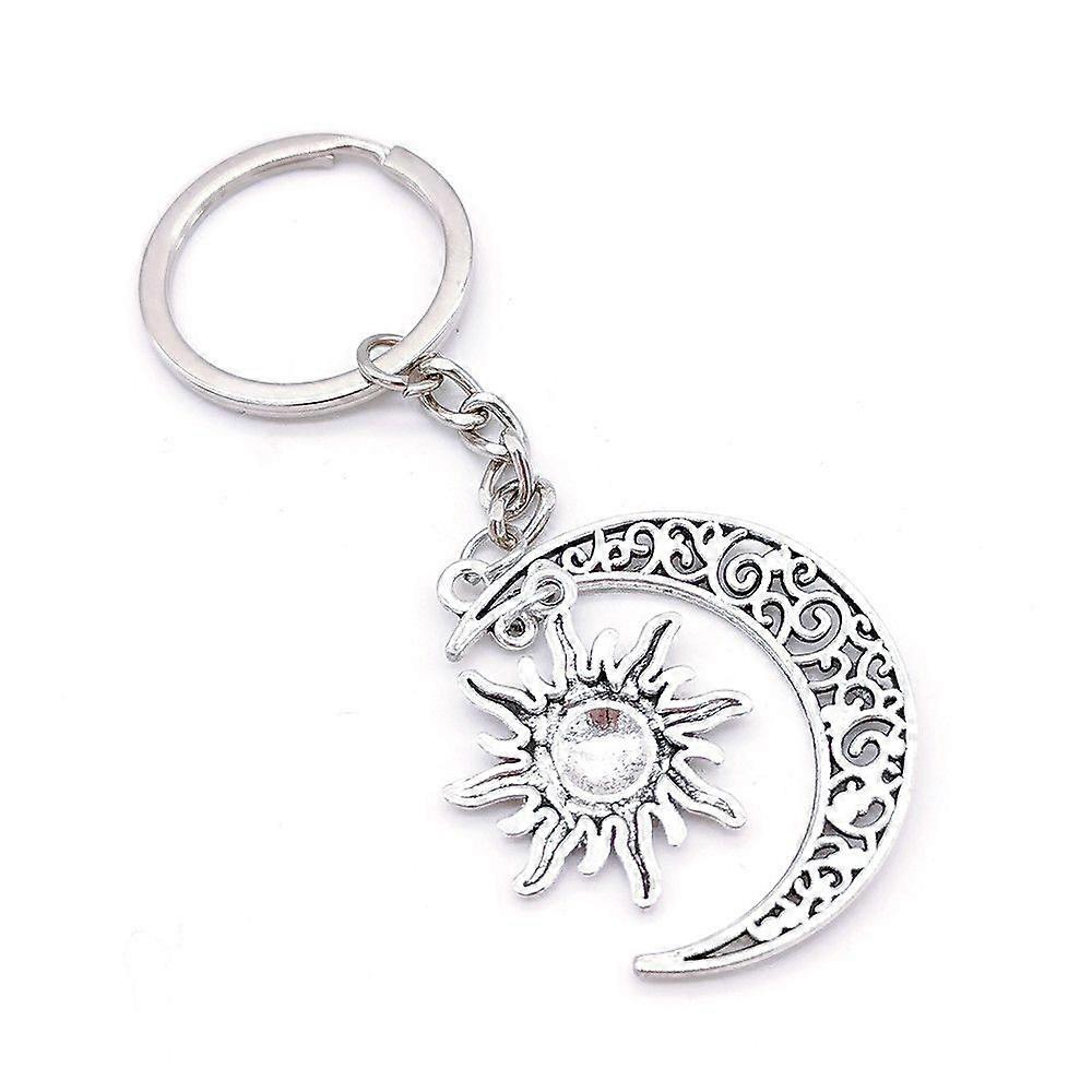 3pcs Key Ring Decor with Moon and Sun Patterns, Aluminium Alloy