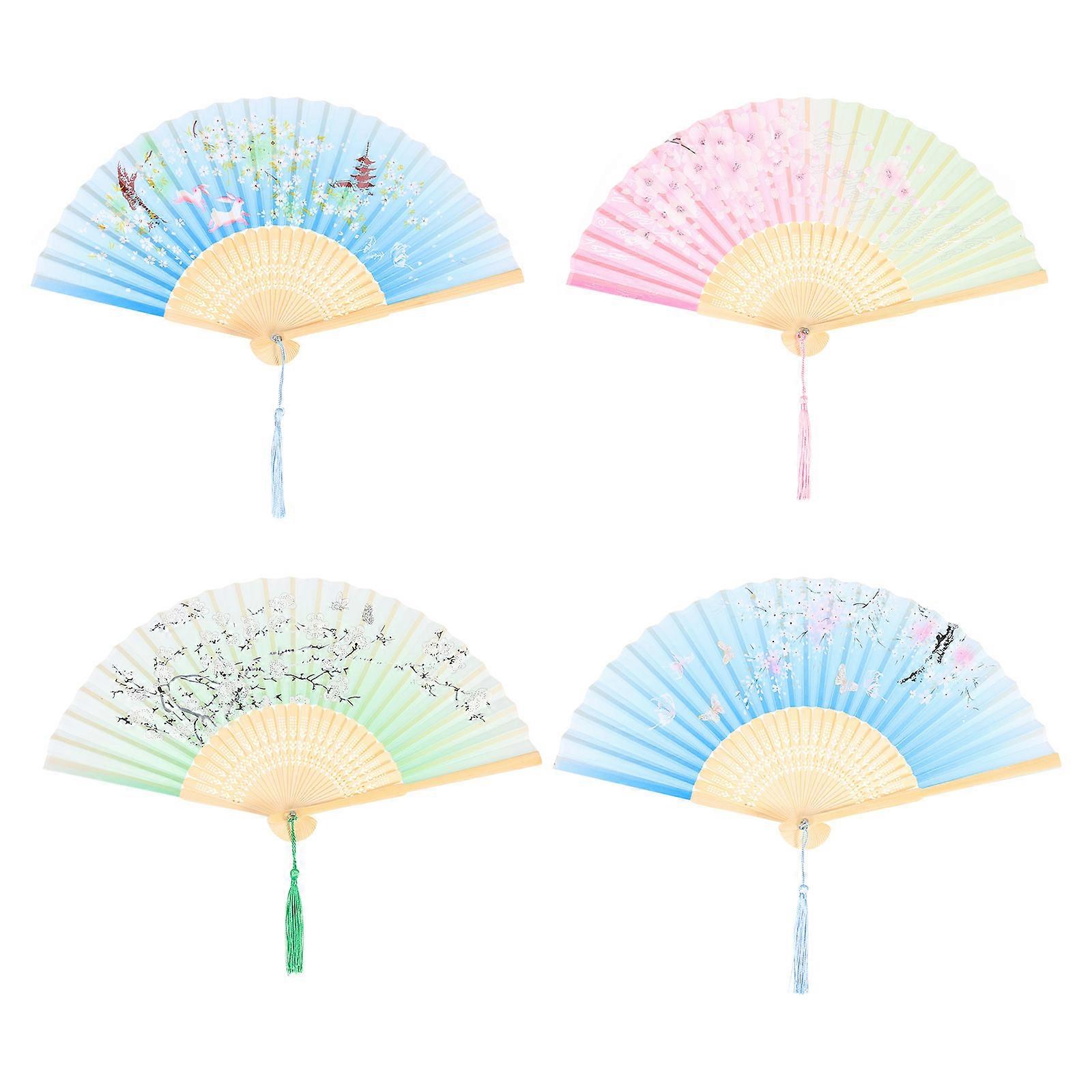 Folding Fans Handheld Fans Photography Prop Lightweight Jade Rabbit 4Pcs