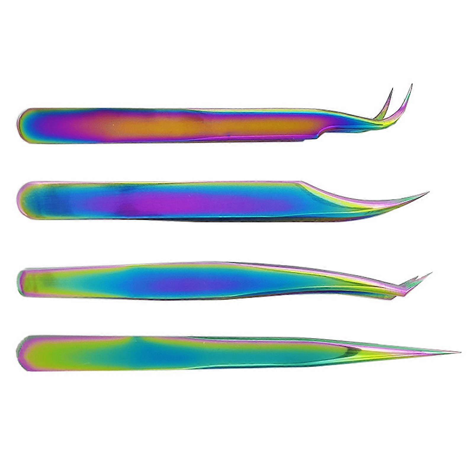 4pcs Eyelash Extension Applicator Clip Colorful Stainless Steel Eyelash Extension Tweezer for Blooming