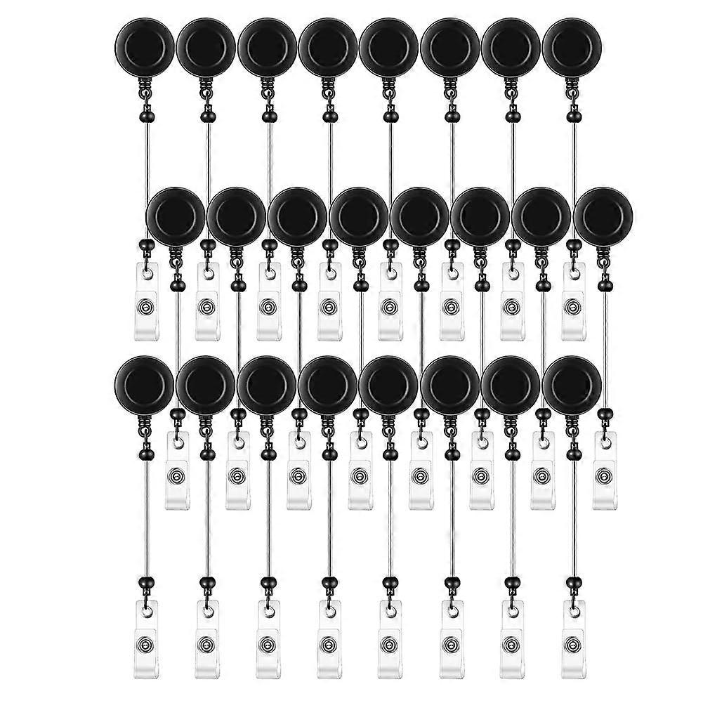 24 Pack Badge Holders with Beads, Retractable Clips, Black ID Card Holders with Belt Clip for Easy Access