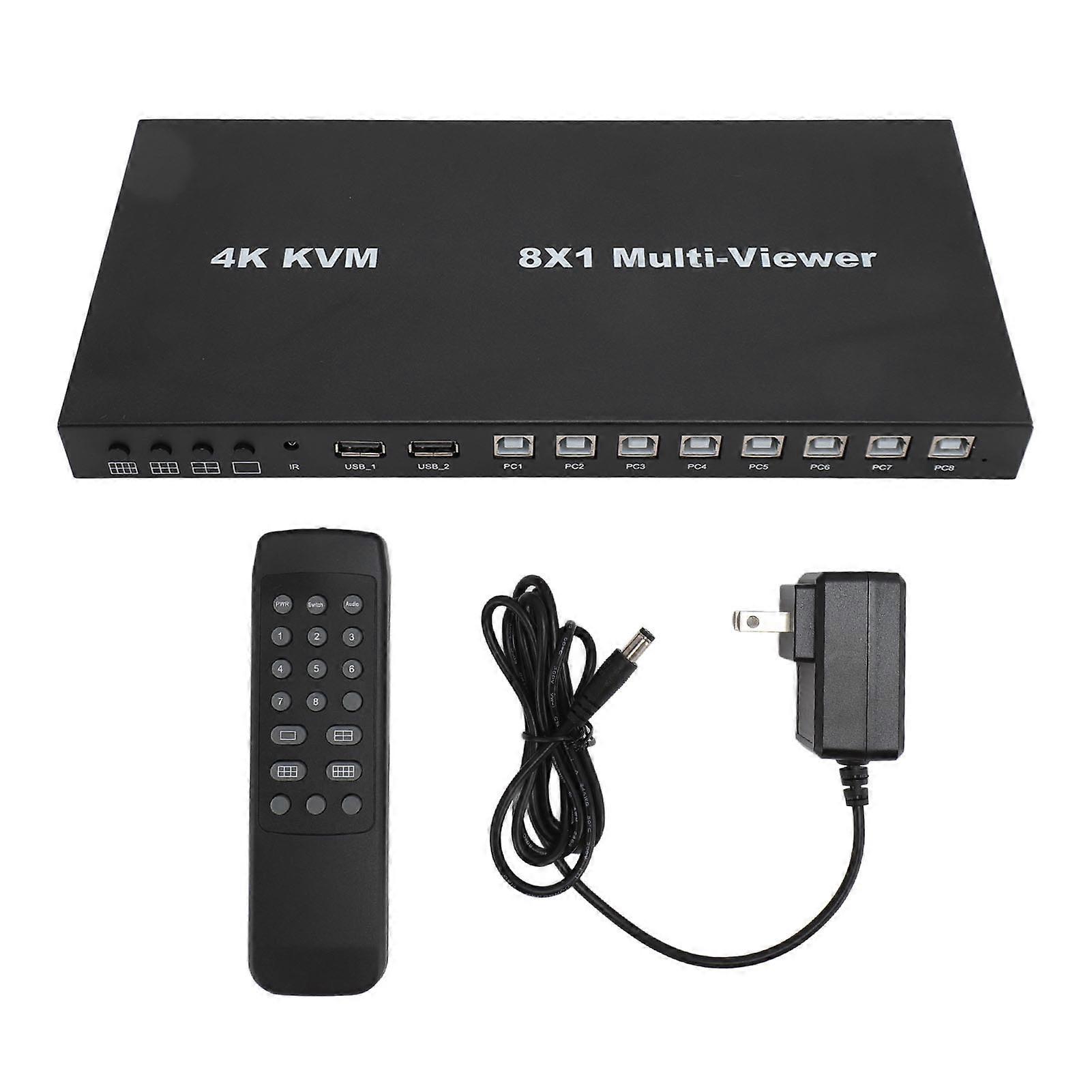 4K 30Hz HD Multimedia Interface Splitter: 8 in 1 Out KVM Switch, US Plug, Easy Control