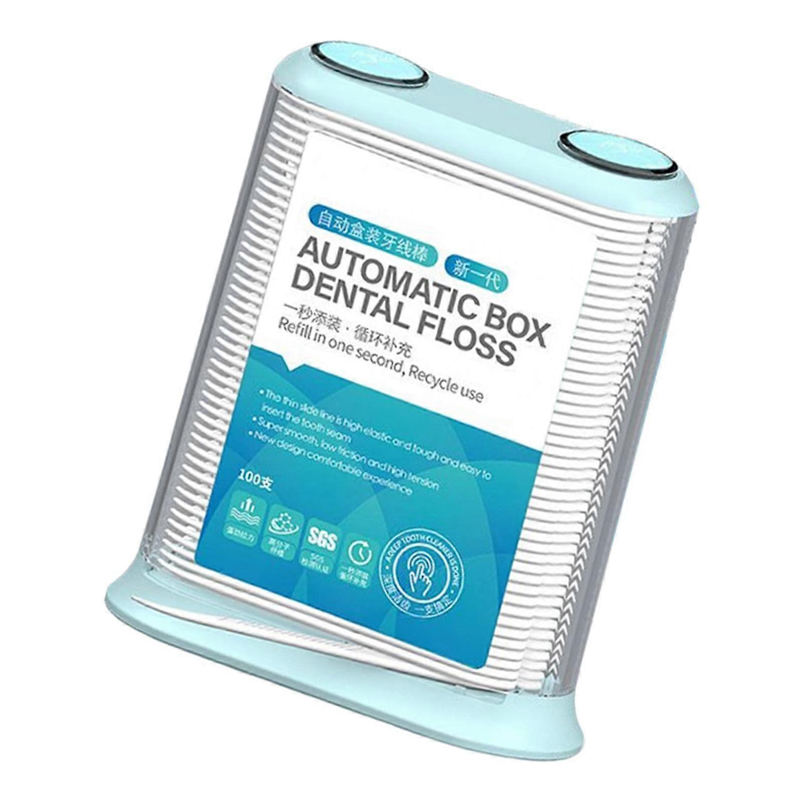 Automatic Floss Storage Box Blue, 9.5 x 4.4 x 11 cm, Includes 100 Dental Floss Strands, Dining Table Accessory