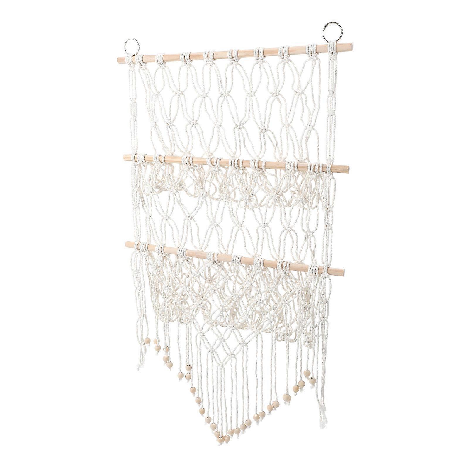 White Cotton Rope Toy Net Hammock for Stuffed Animals Storage with Wood Hooks 15.75 Inches