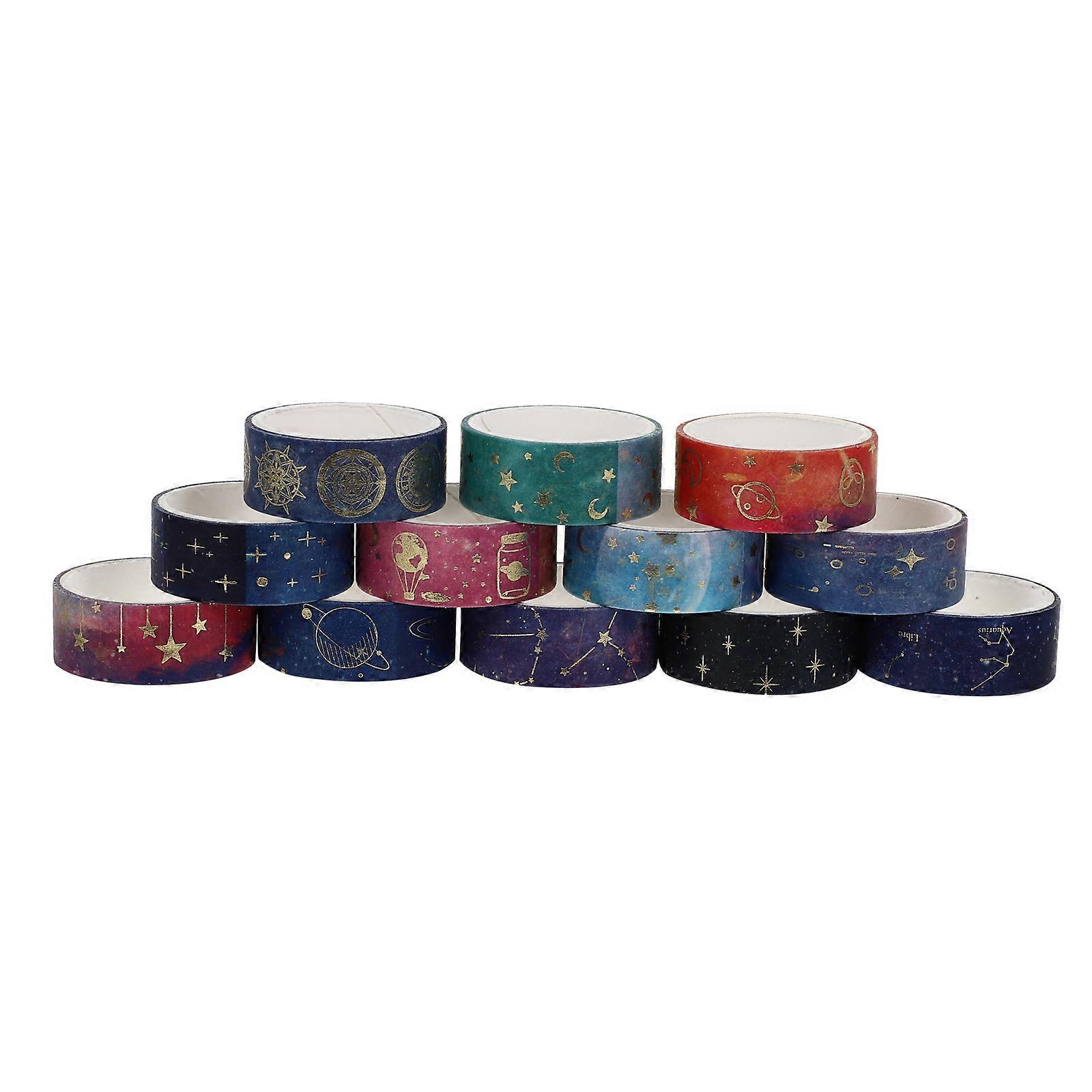 Decorative Craft Tape Masking Tapes for Creative Users Scrapbook Decoration Night Sky Themed Design Blue 500X1.5cm 12 Rolls