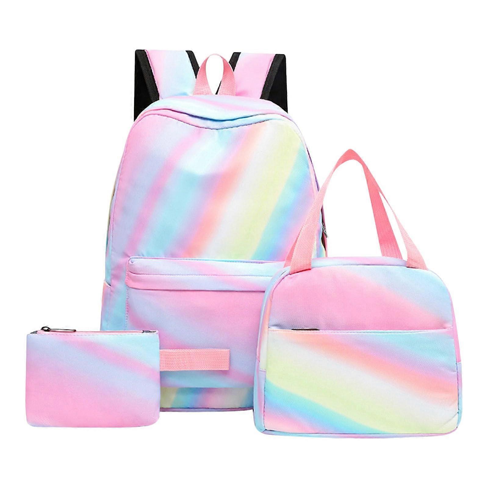 Lightweight Backpack, Rainbow Color Gradient, Backpack with Lunch Bag, Compact Sleeping Bags for Cold Weather 31x12x43cm Rose