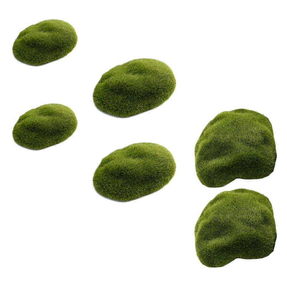 Simulation Stone Decor Flocking Moss Stone Home Decoration Round Shape Synthetic Fiber 6Pcs