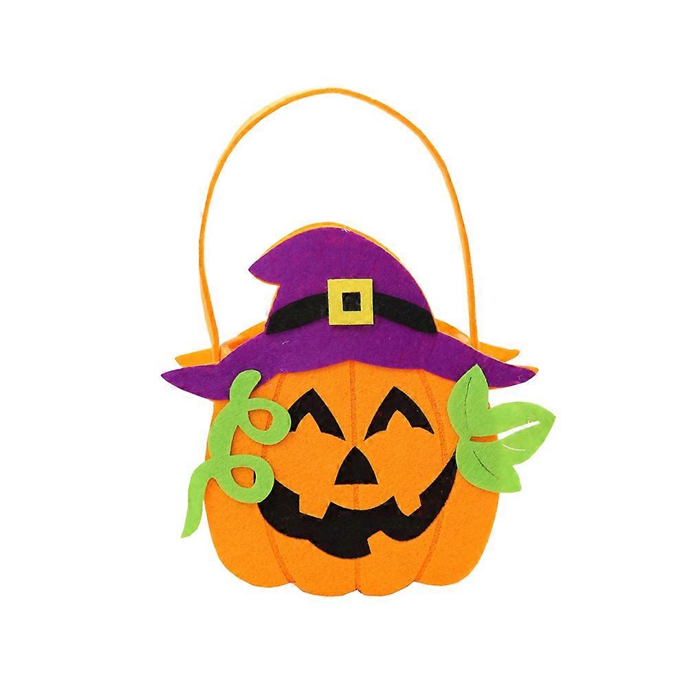 Non-woven Fabric Candy Bags Handbags Halloween Treats Bags for Kids Storage Rectangular Green Leaves and Pumpkins 1Set