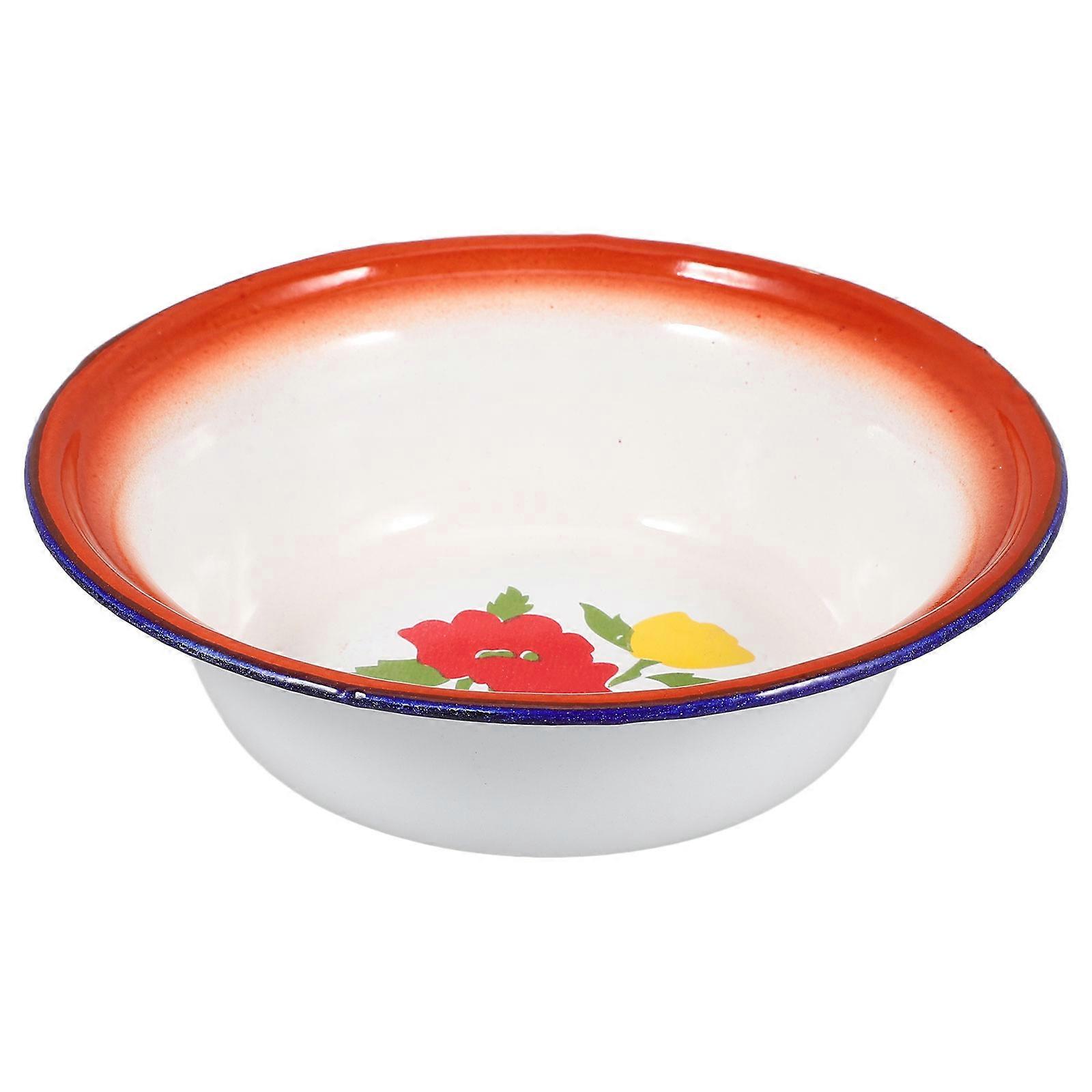 Retro Vintage Flower Enamel Bowl Deep Mixing Basin for Soup, Fruits, Vegetables, and Noodles – Multi Purpose Kitchen Container for Home and