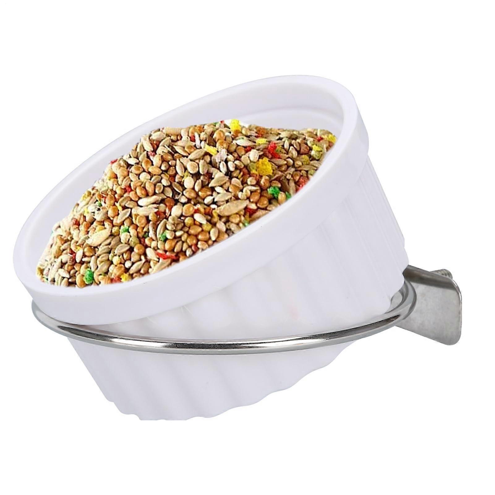 Bird Feeder with Feeding Bowl and Automatic Dispenser for Budgies, Cockatiels, Parakeets, White