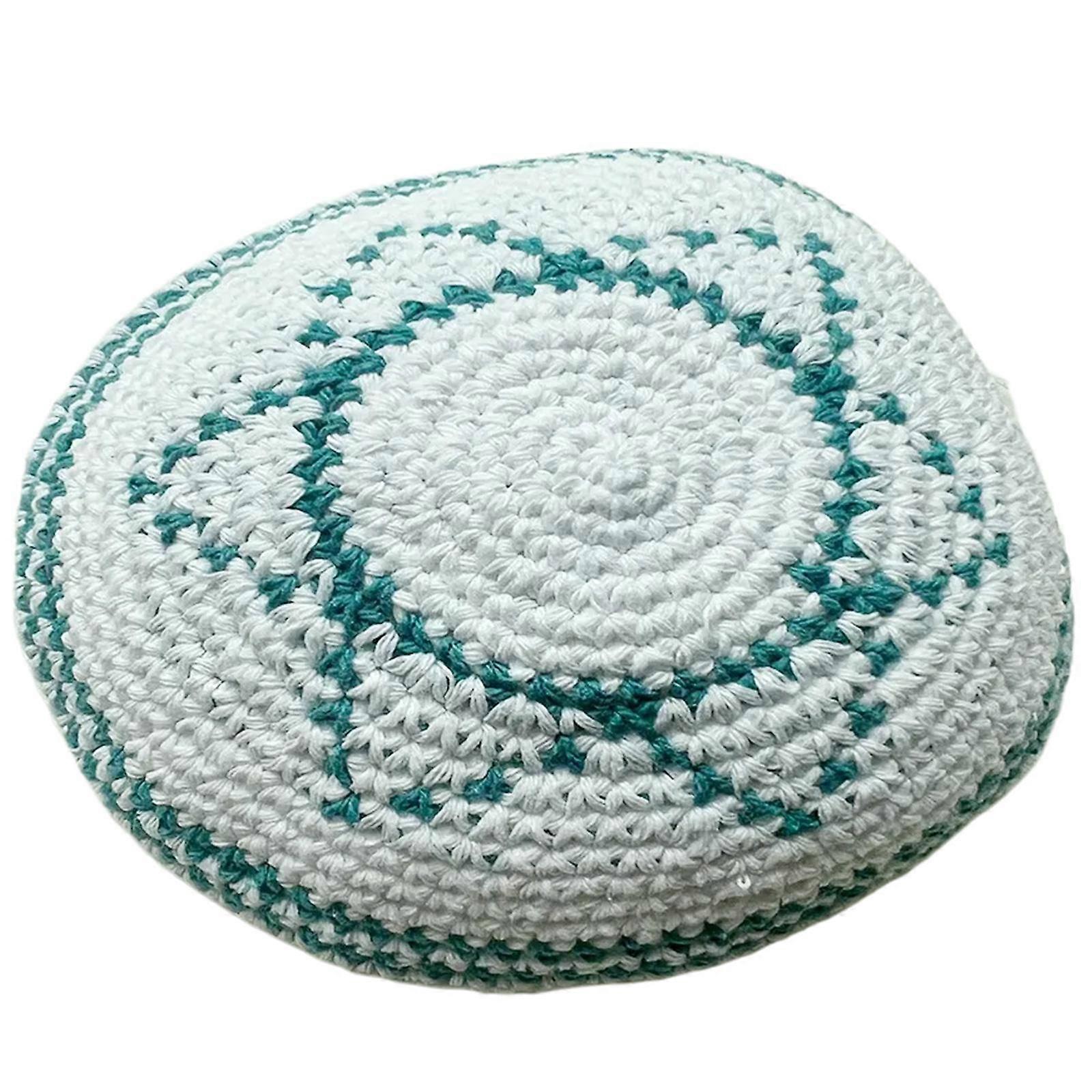 Flat Top Jewish Kippah Hat Embroidery White Yarmulke for Women Men Breathable Traditional Hat for Religious Observances