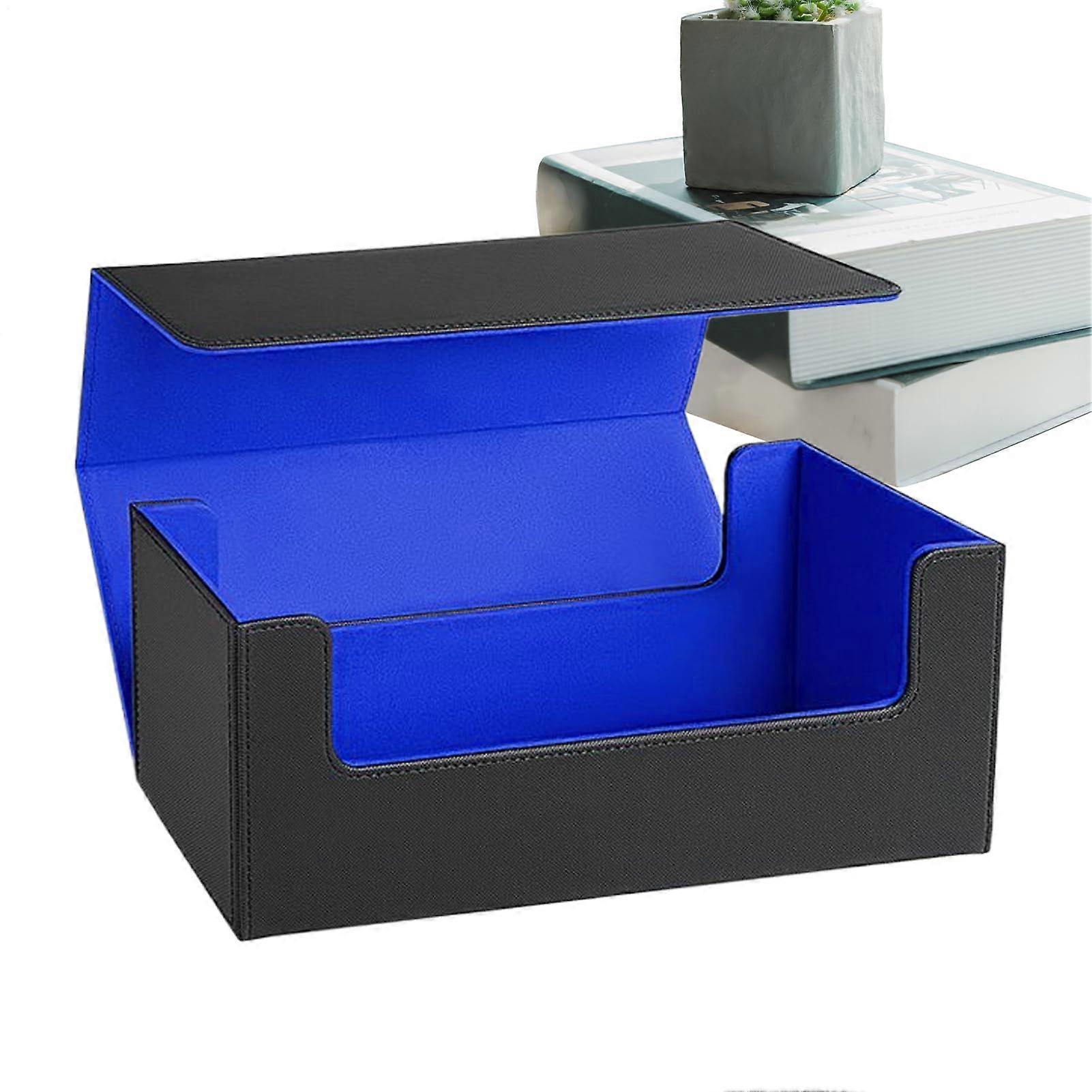 Trading Card Storage Box with Dividers, Portable Magnetic Closure, Black Blue