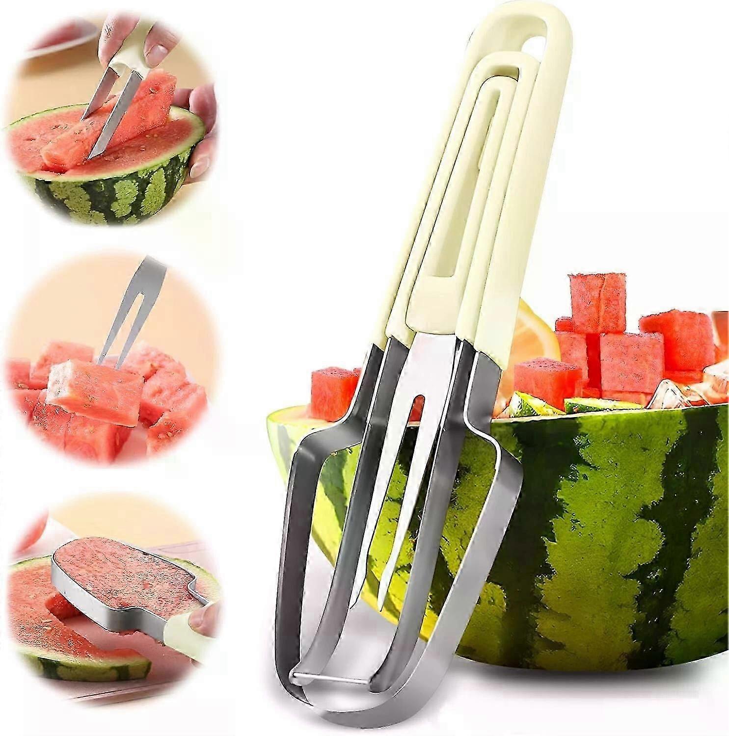 3-in-1 Watermelon Fork Slicer, Multifunctional Cutter Corer Tool for Fruit Melon Slicing