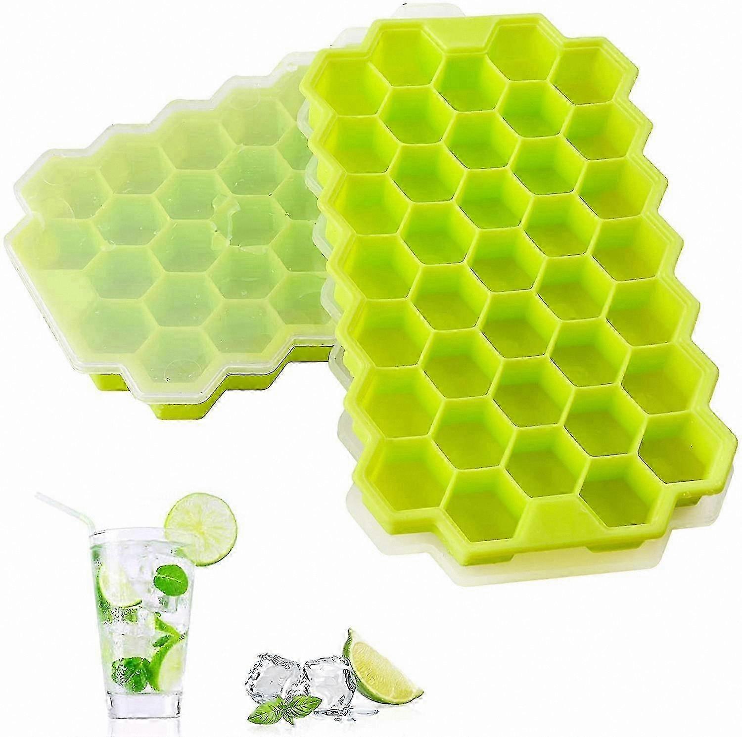 2-Pack Silicone Ice Cube Trays with Lid, Flexible 74-Cube Mold for Easy Release