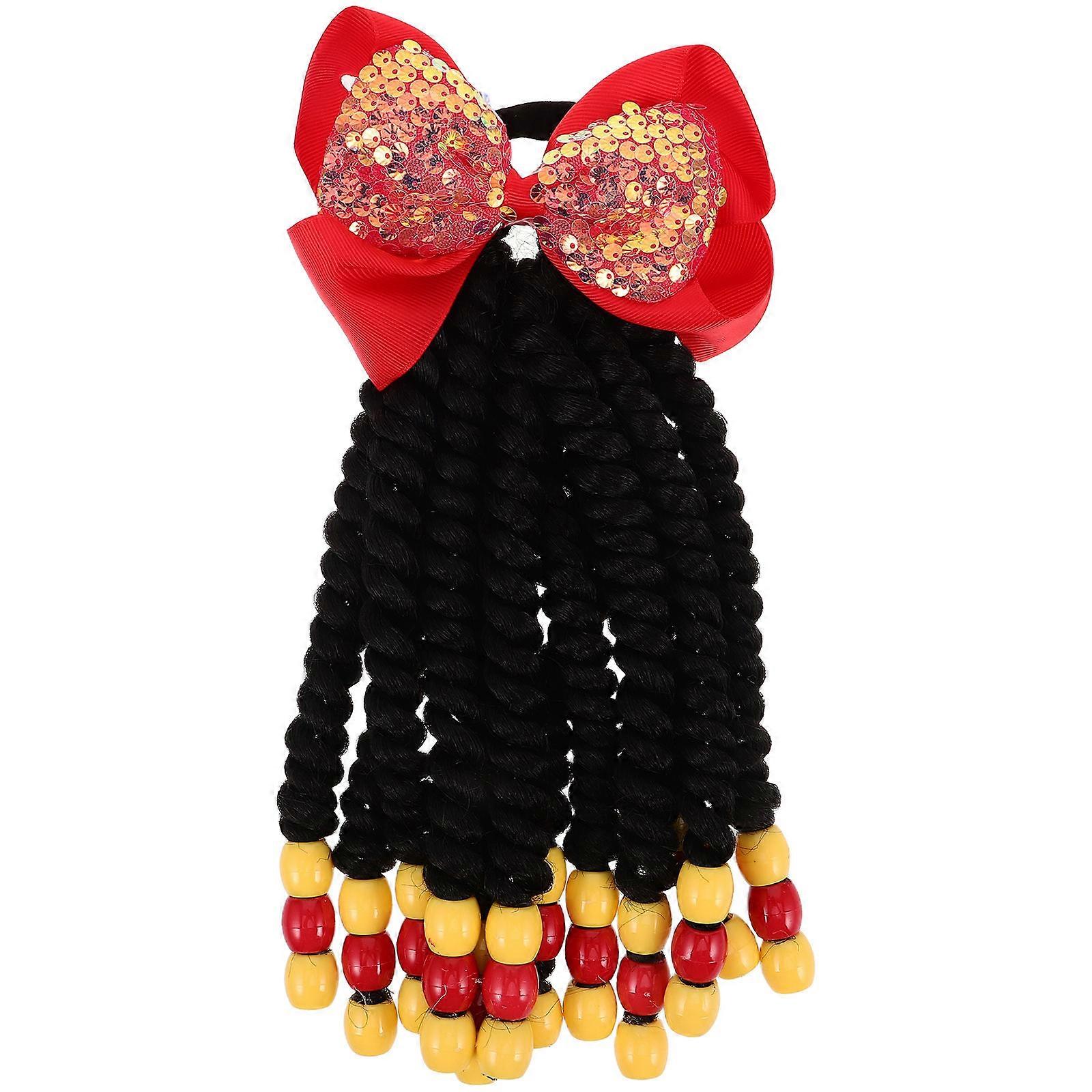 Beaded Hair Band for Decoration Red Ponytail Extension Made from High Temperature Fiber Gentle on