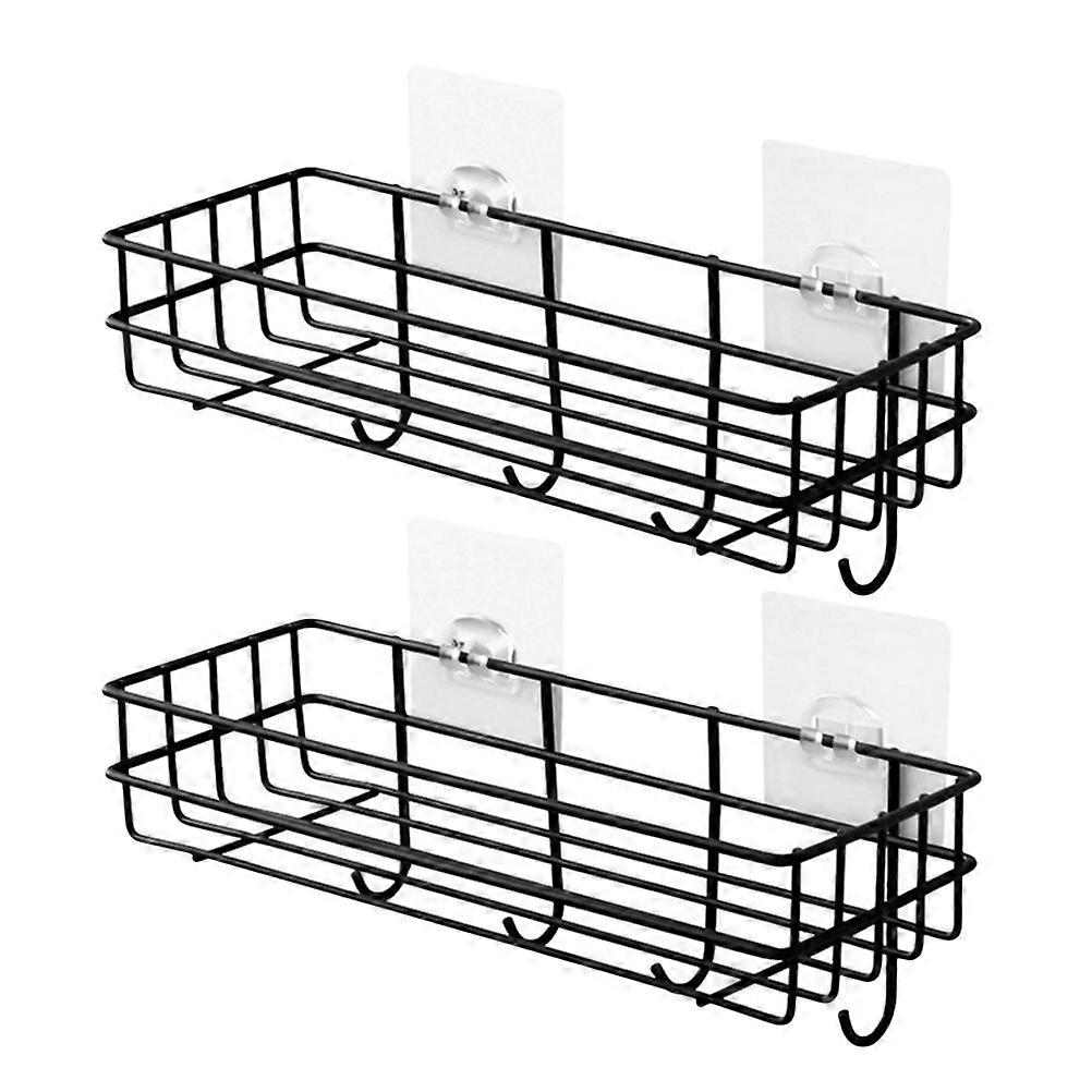 2Pcs Black Rectangular Wall-Mounted Storage Rack For Bathroom Made With Iron Practical Organization Solution