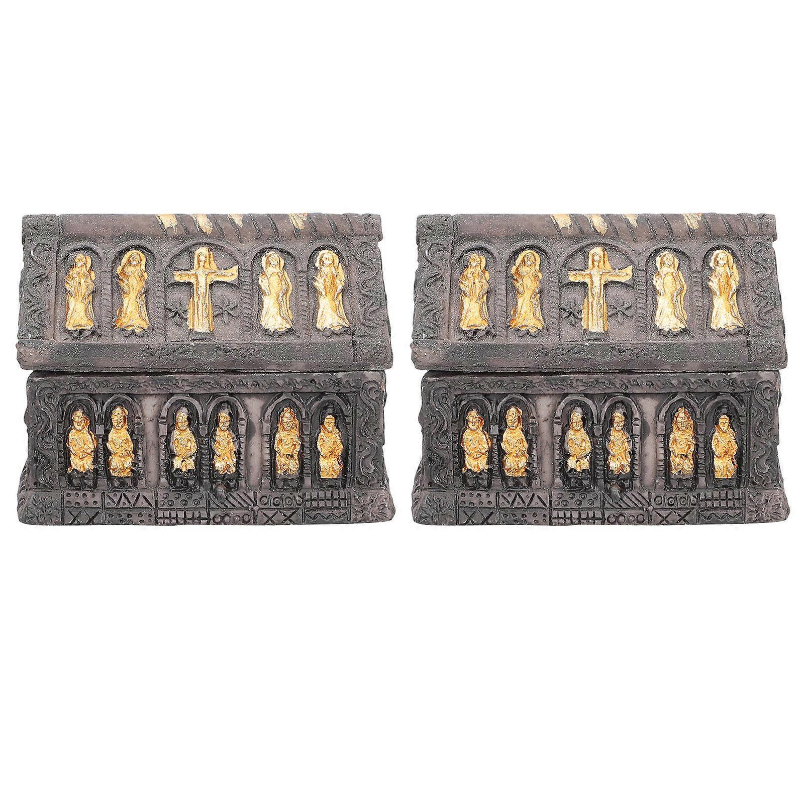 Coffin Statue 2Set Egyptian Art For Party Decor In Coffee Color With Good Workmanship And Well-Made Resin Material