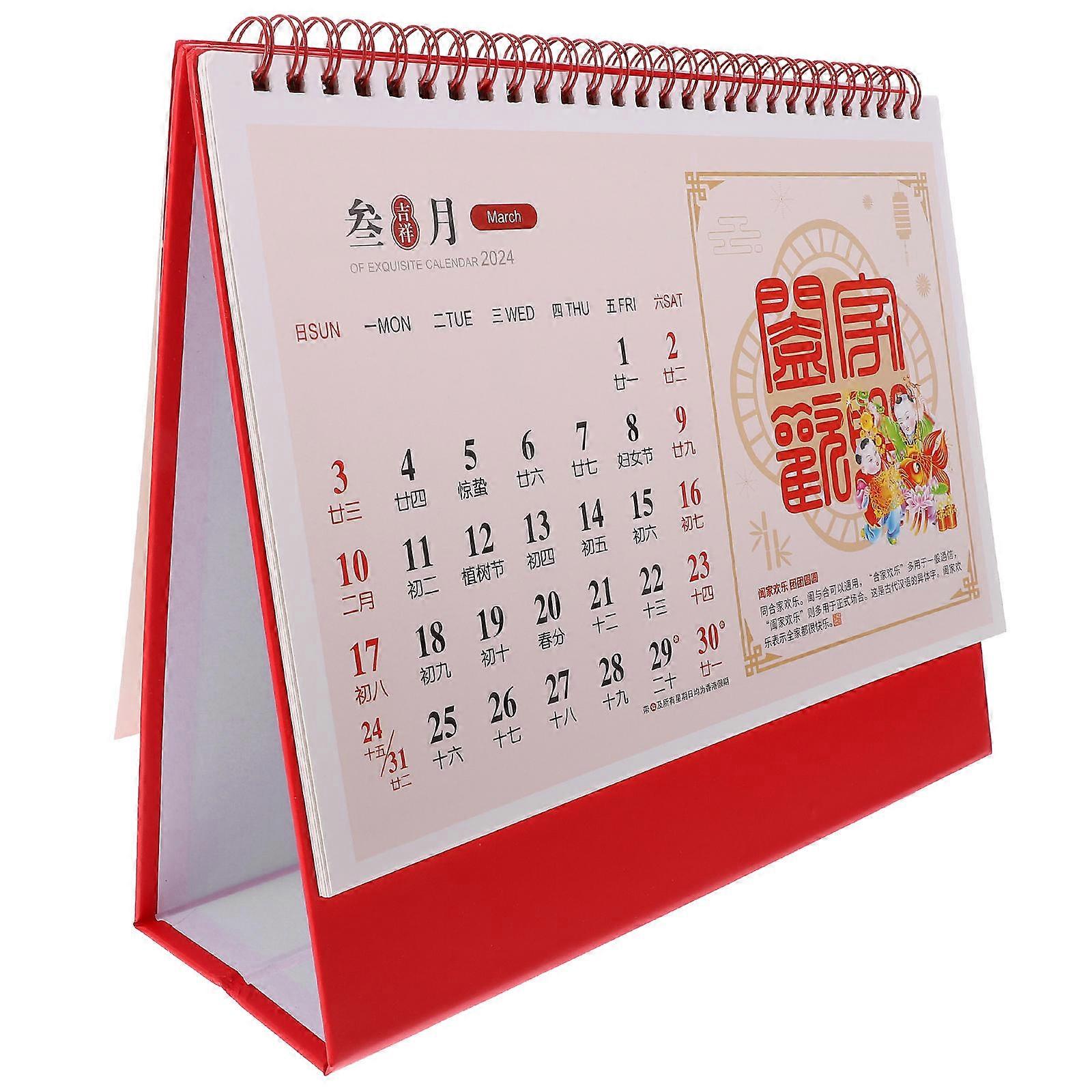 Dragon Year Calendar Paper Material for Desk Use 2024 Desktop Calendar