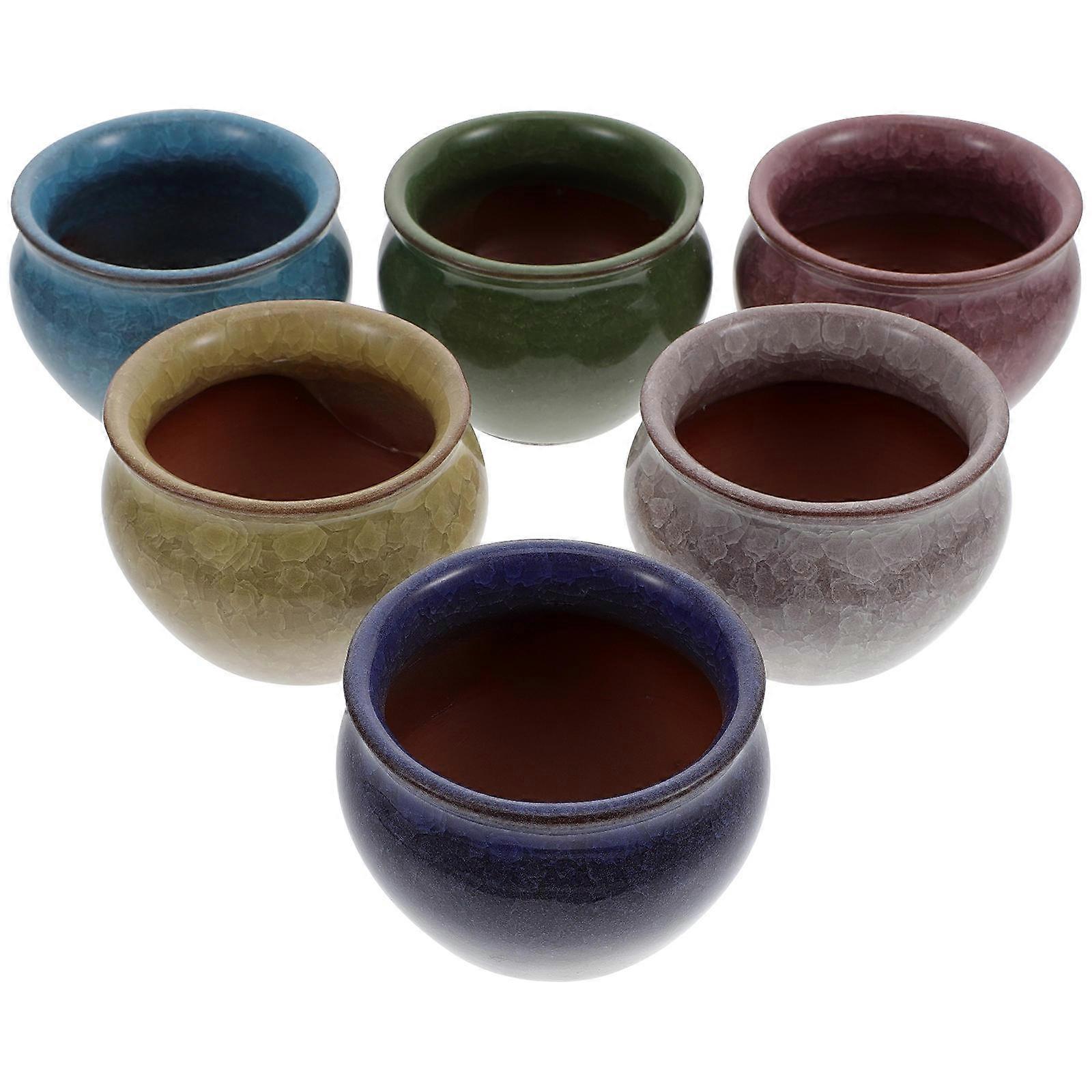 Decorative Succulent Flowerpots 6Pcs Round Design Assorted Color Containers Perfect For Home And Offices
