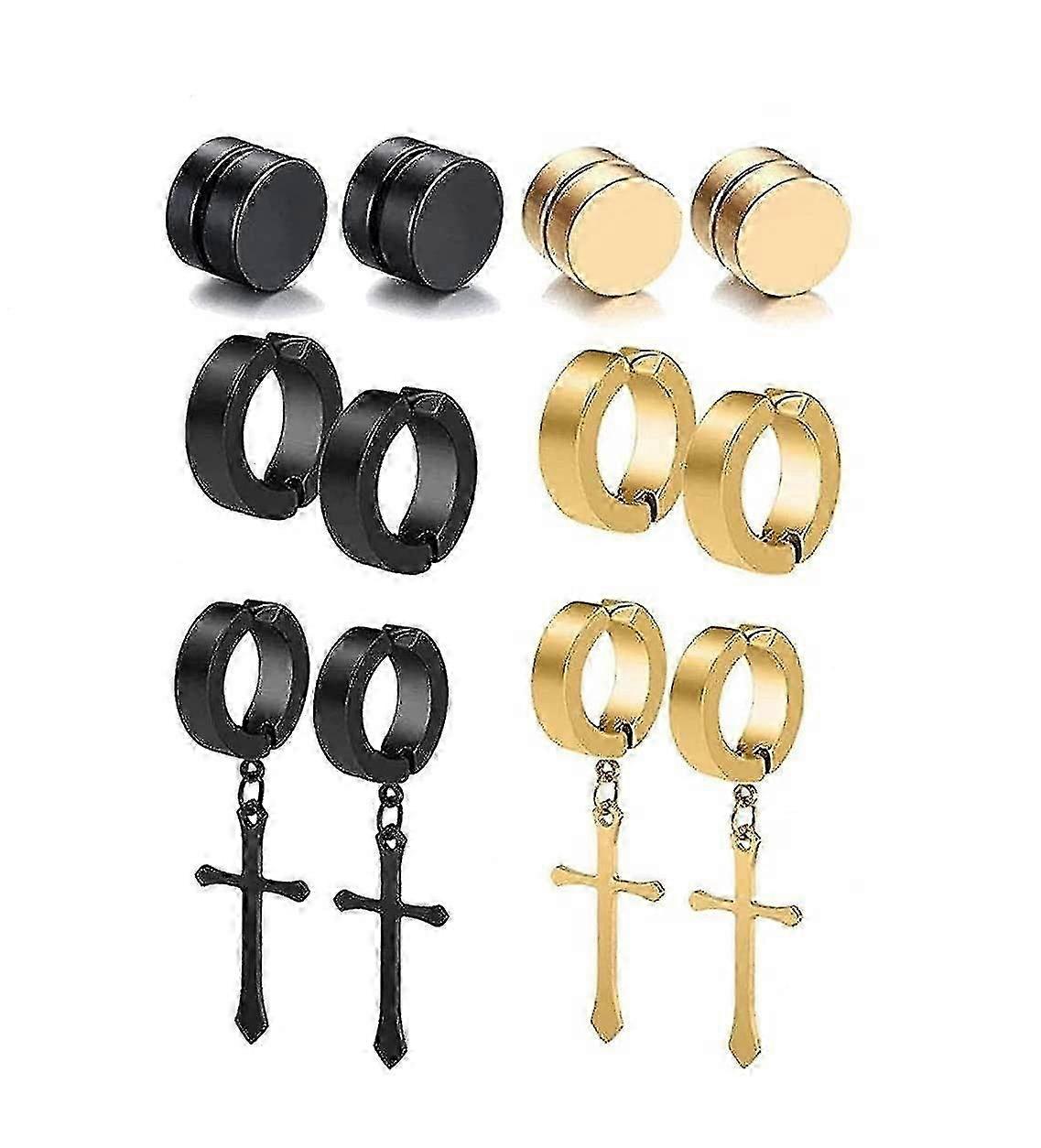 Stainless Steel Hoop Cross Non Piercing Gauges Earrings Black Hypoallergenic Magnet Earring Set For Men And Women-In Stock