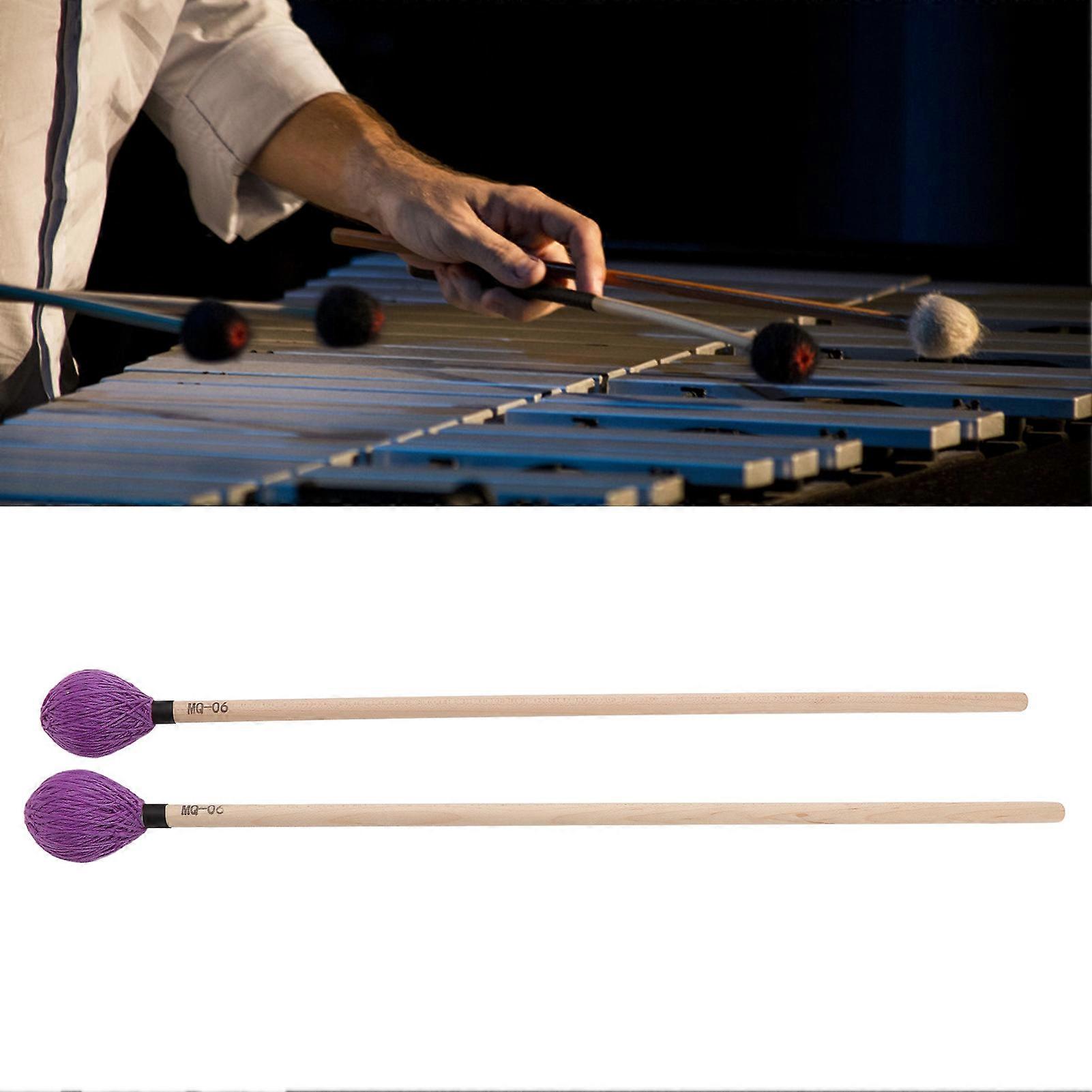 1 Pair Marimba Mallets Medium Hard Yarn Head with Maple Handle for Percussion Playing MQ‑06Purple