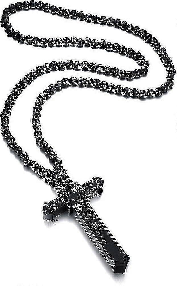 Wooden Large Long Crucifix Rosary Cross Smooth Beads Catholic Jesus Cross Pendant For Men
