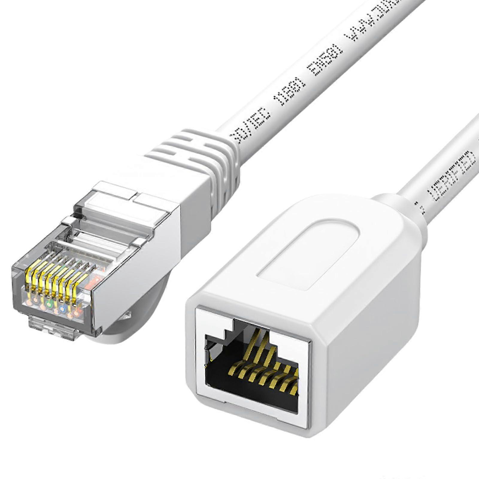 Cat6 network extension adapter cable, Ethernet extension cable, RJ45, shielded, plug to socket, data transfer, white, 50 cm
