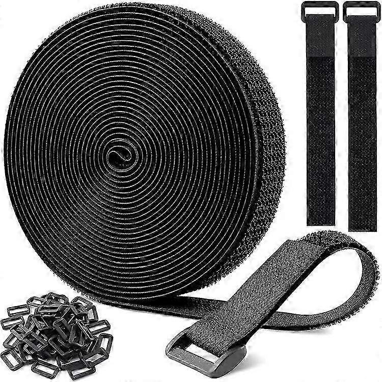 10m Hook and Loop Tape with 50 Fasteners, Adjustable Cable Ties for Organization