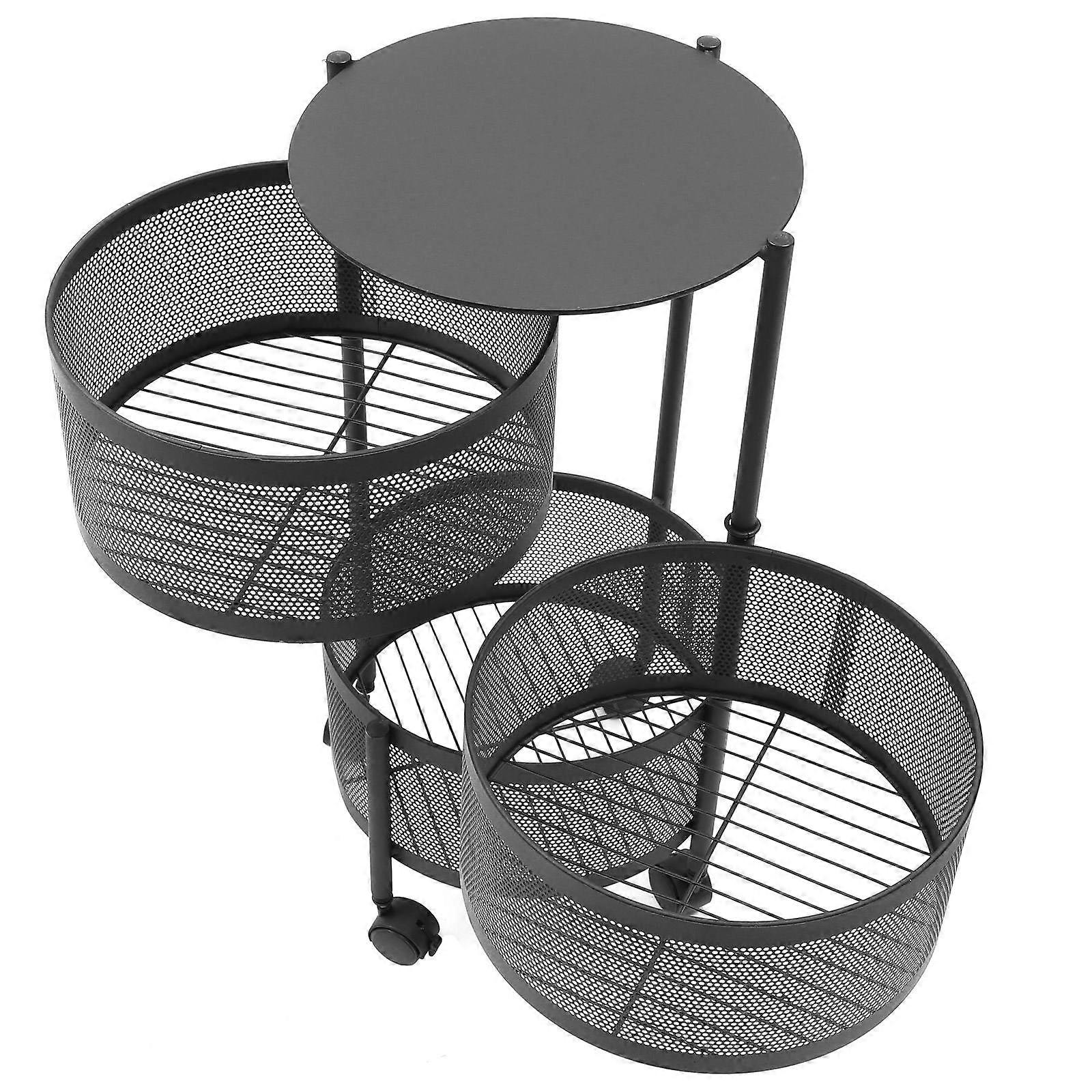 Rotating Kitchen Rack Multipurpose Storage Rack Household Black Iron Movable 1Pcs