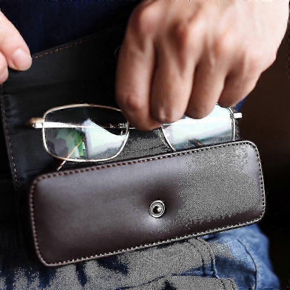 New Upscale Belt Wearable Cowhide Glasses Case Men Portable Leather...