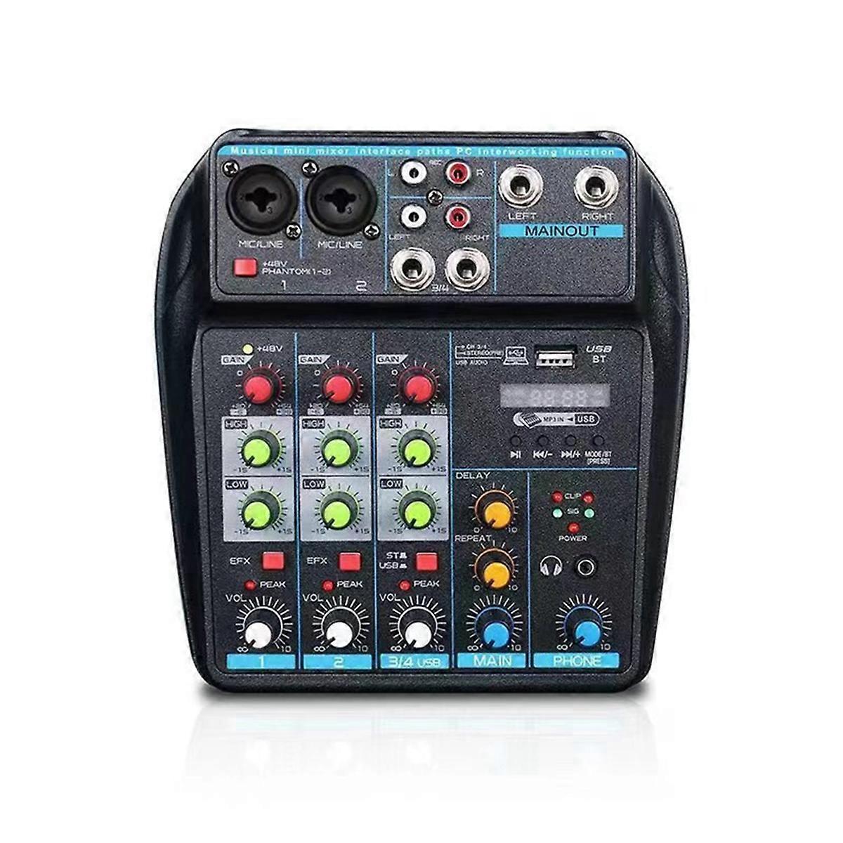 Professional 4-Channel USB Audio Mixer Console with Bluetooth, Recording Capabilities for DJs and PC