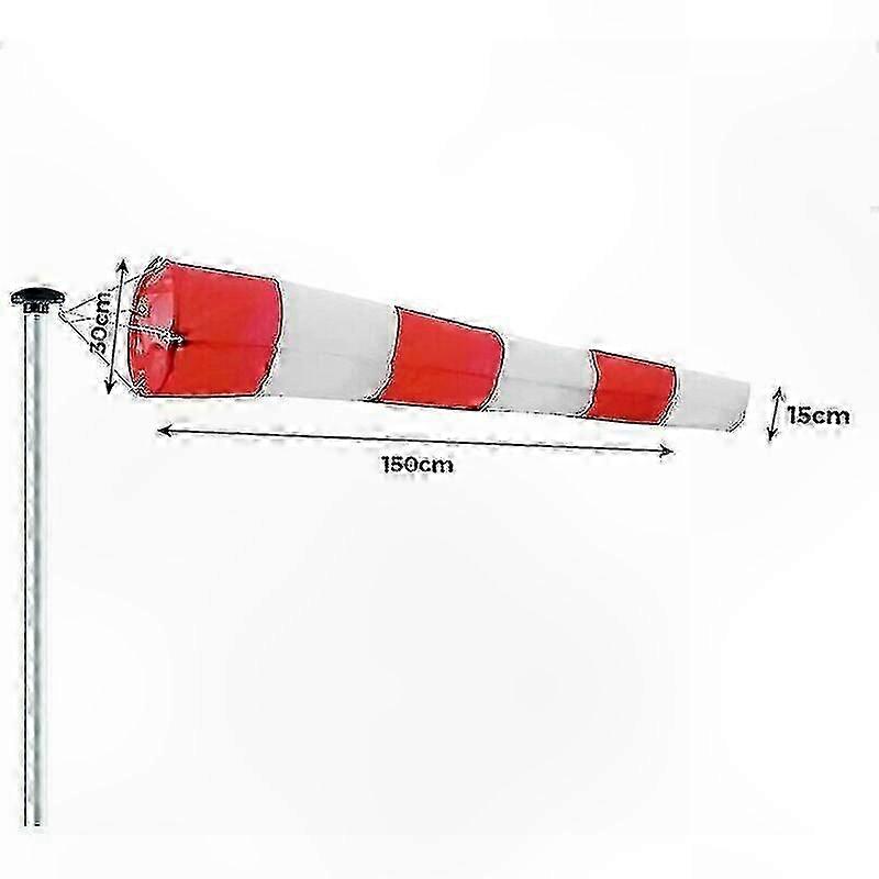 Weatherproof Windsock for Outdoor Use, Red and White Design, 150x30x15cm, Includes Swivel and Suspension for Accurate Wind Direction Monitoring