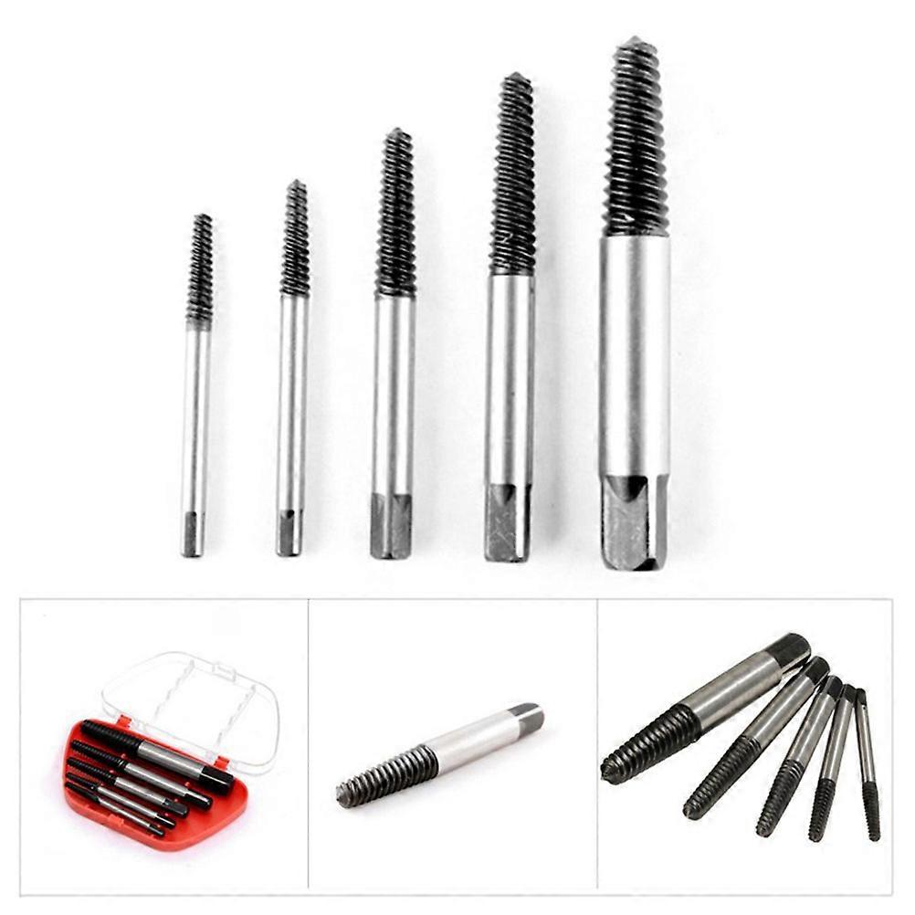 Screw Extractor Kit for Repairing 5PCS Silver Steel Tools with Storage Box for Easy Use in Narrow