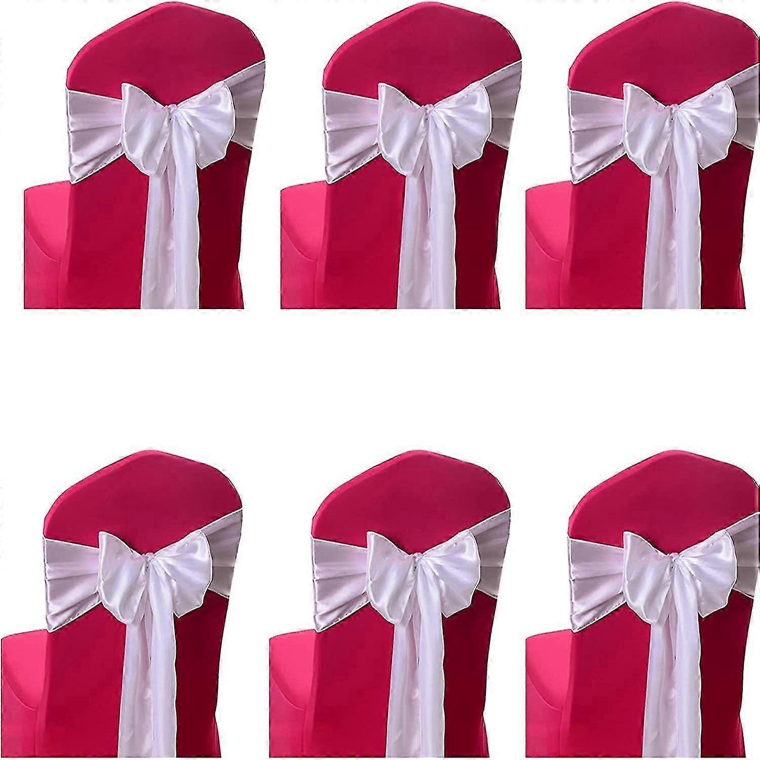 Stretch Satin íj szék öv szék hátsó íj szalag dekorációs kellékek (fehér) 6 db