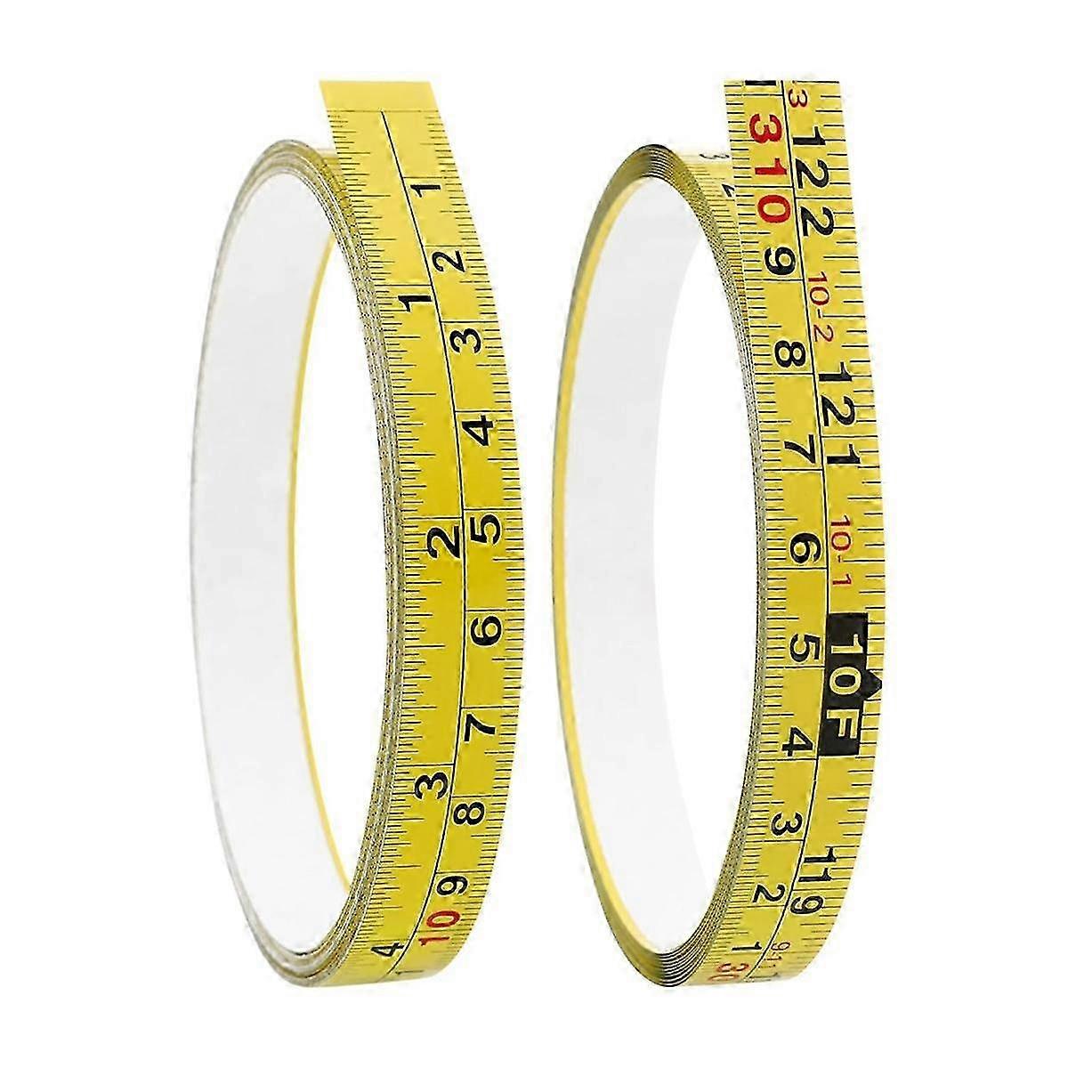 2 Pack Steel Self-Adhesive Measuring Tapes: 310cm/122in Imperial, Reverse Reading for Convenience