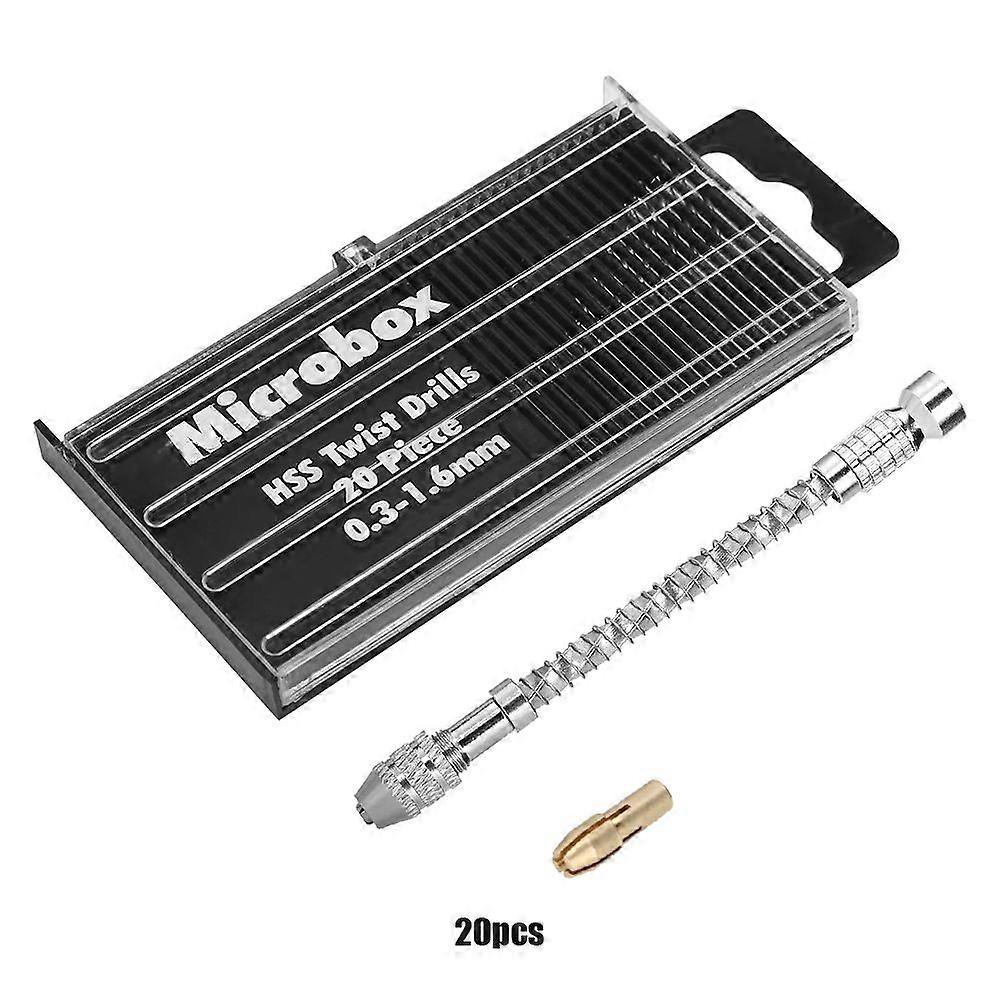 Micro Mini Portable Tool Set Small Hand Drill & 20pcs Twist Drill Bits 0.3-1.6mm