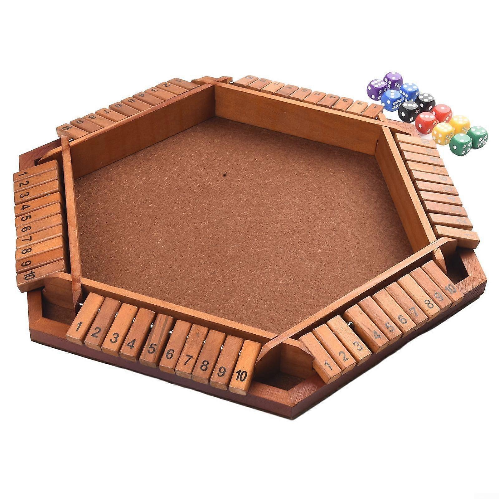 Classic Shut The Box Dice Board Game Tabletop Math Strategy For Up To 16 Players Brown Family Friendly