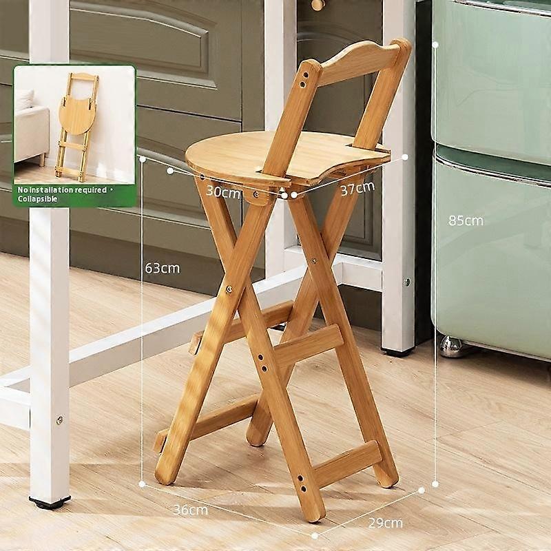 Size L Bamboo Foldable Bar Chair Space Saving Portable High Counter Stool with Backrest Dining Furni