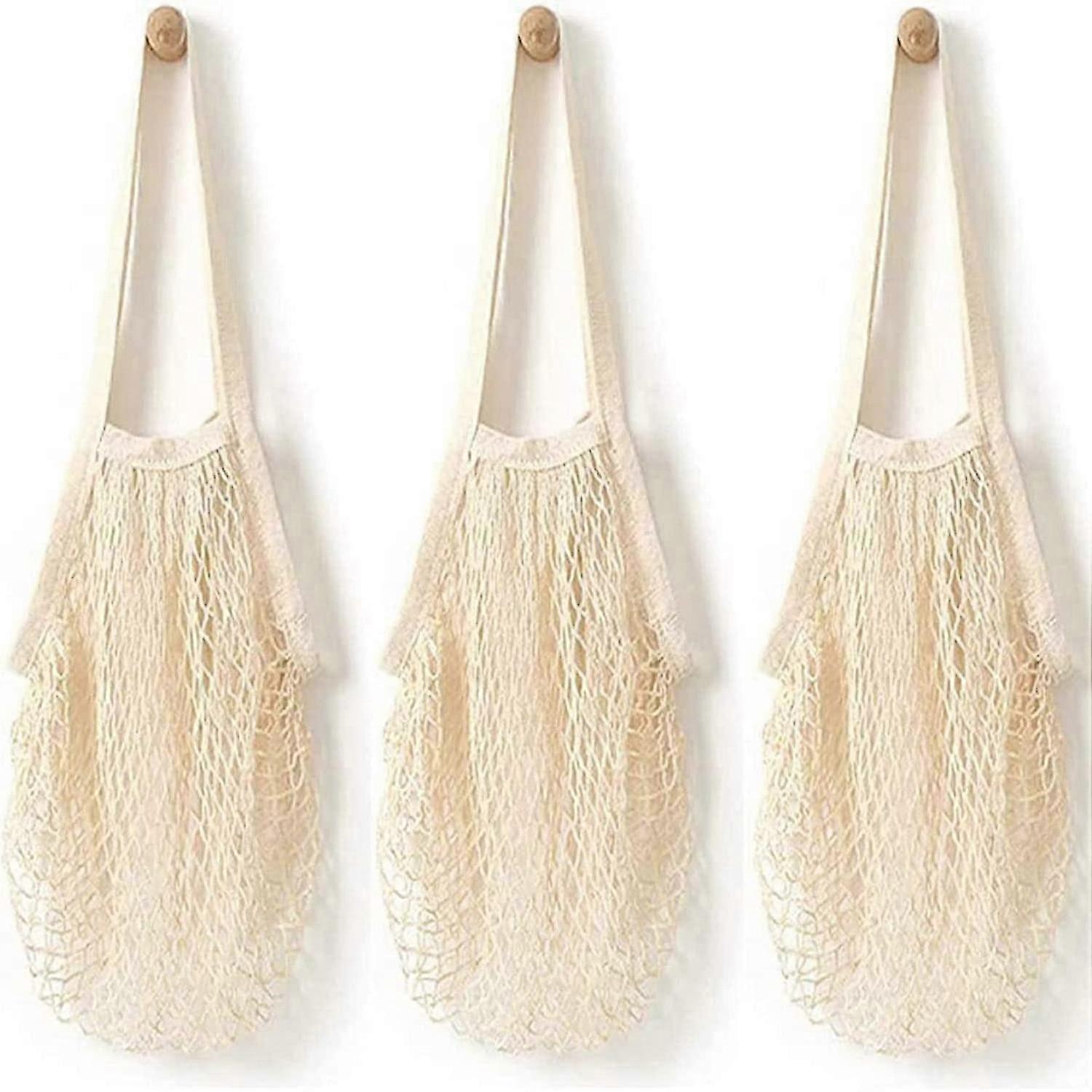Reusable Net String Tote Shopping Bag Kitchen Vegetable Storage Bag 3 Pieces