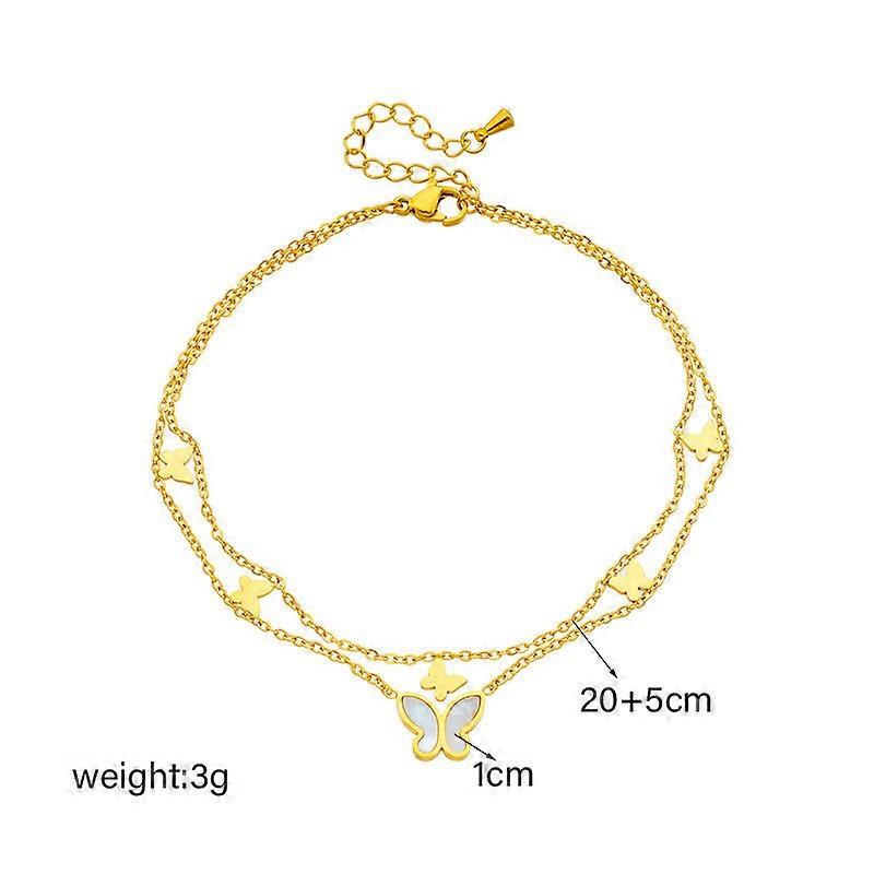 Double Layer Butterfly Anklet, Women's Versatile Elegant Sexy Foot Chain, Titanium Steel Color Retention