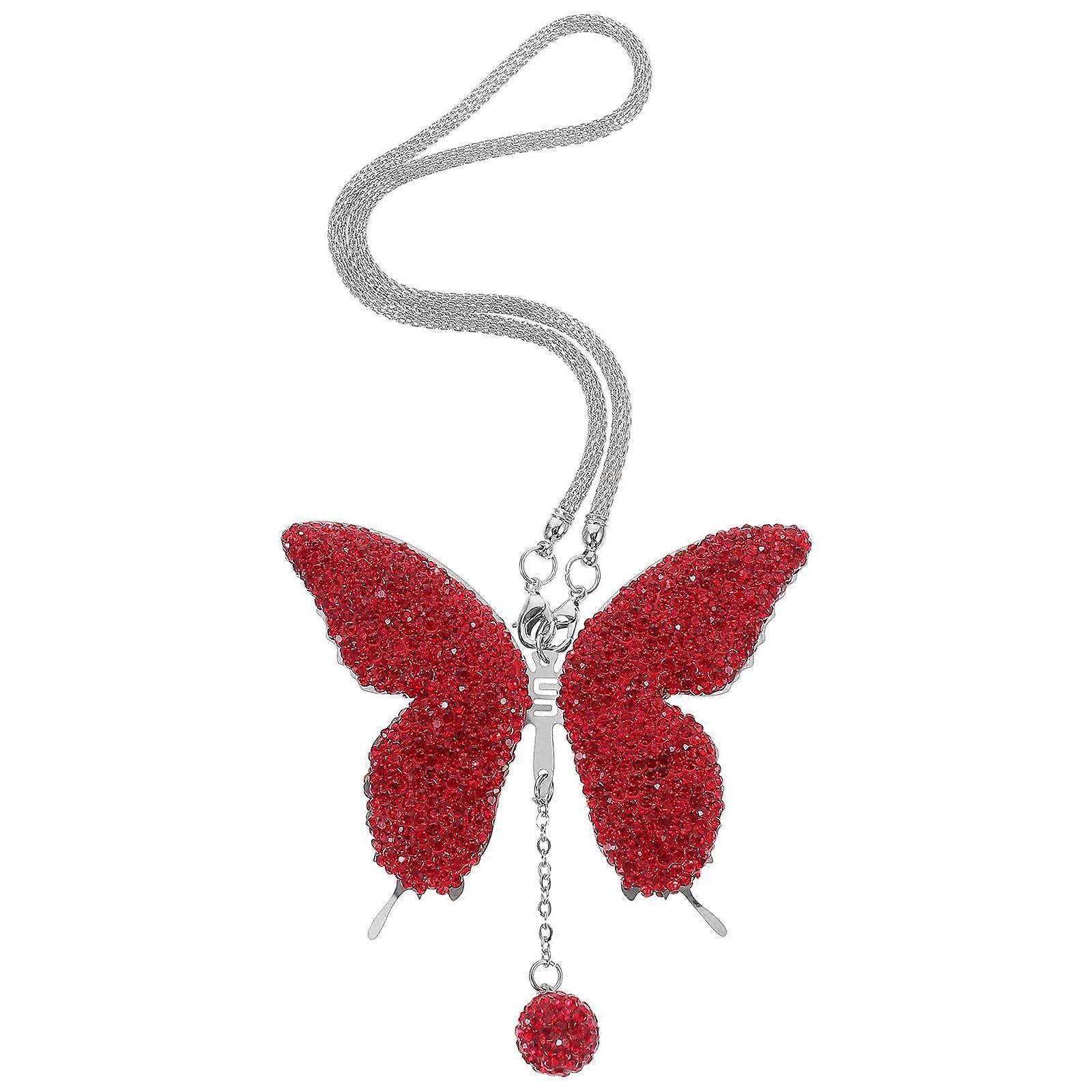 Red Car Hanging Ornament Butterfly Decoration for Rear Mirror 3Pcs