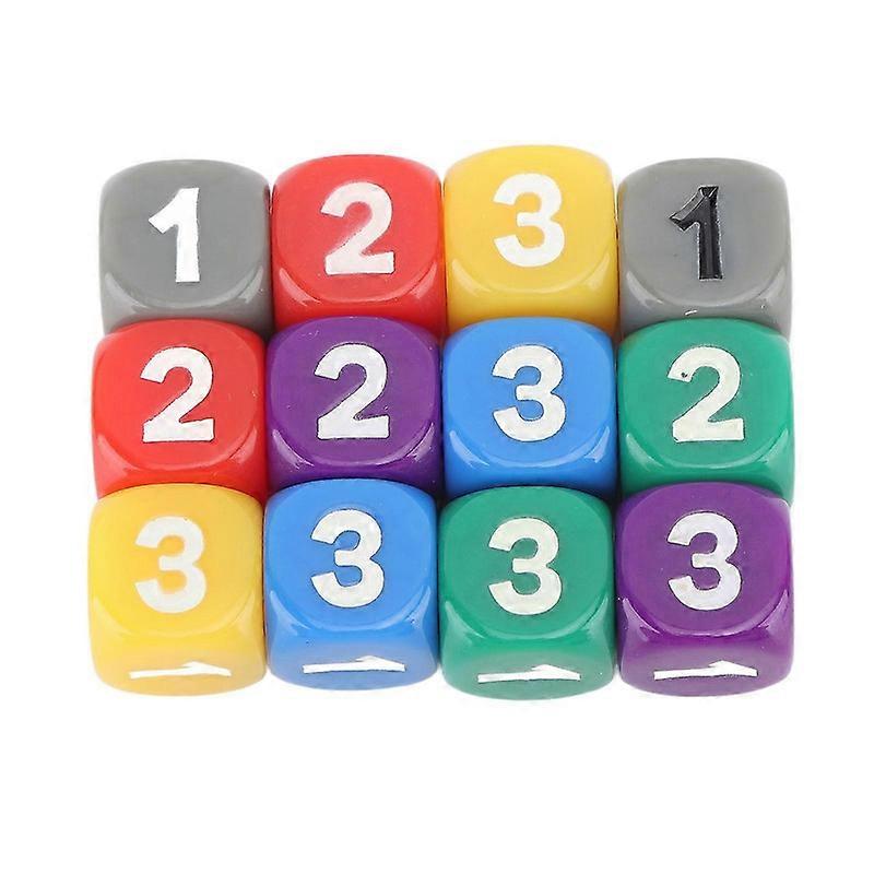 12pcs Educational Rounded Corner Colourful Six-Sided Dice Learning Tools Durable Plastic Bright Colours Easy-to-Read Numbers for Teaching Game