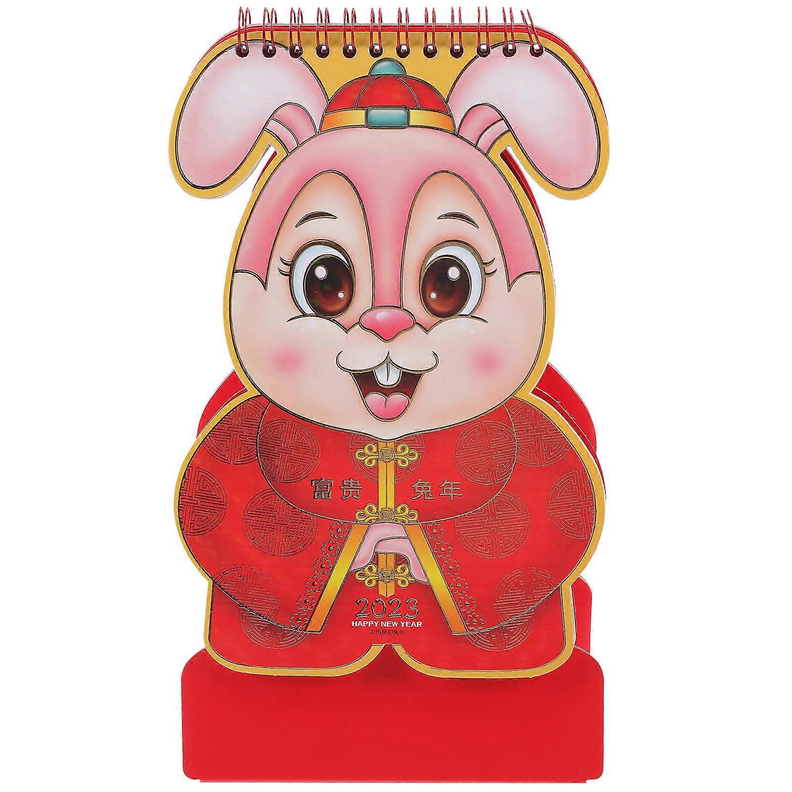 Rabbit Year Calendar Cartoon Desk Calendar for Decoration Red Paper