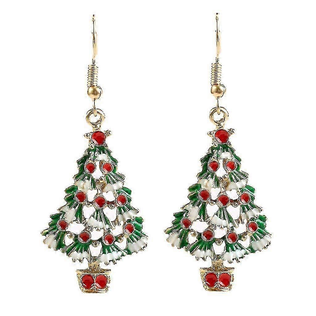 1 pair alloy colorful christmas theme fashion hook earrings diamond tree