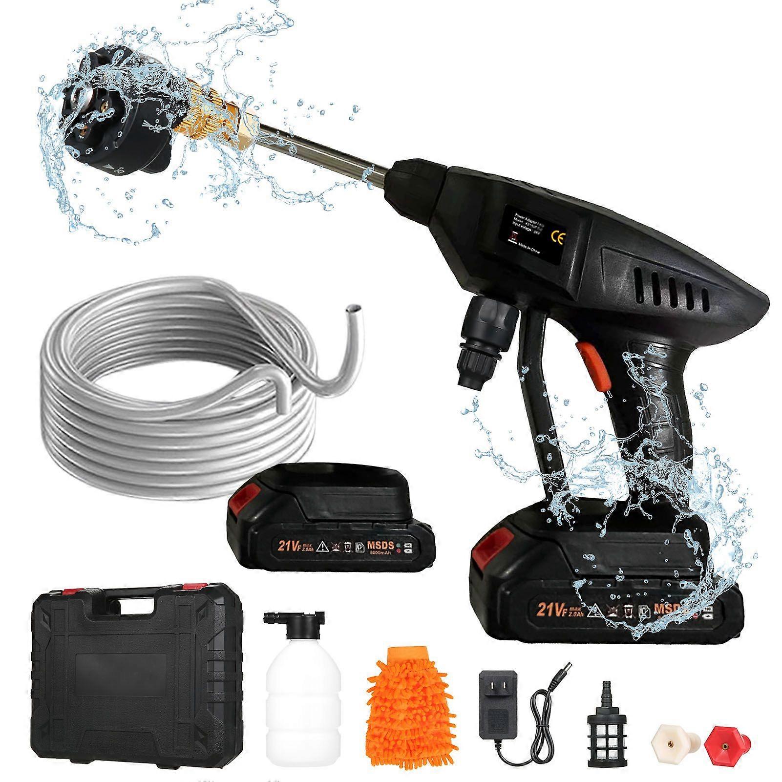 6-in 1 Spray Cordless Power Washer 60Bar 300W High Power Washer Machine with Rechargeable Battery for Car Fence Floor Cleaning Watering with Toolbox