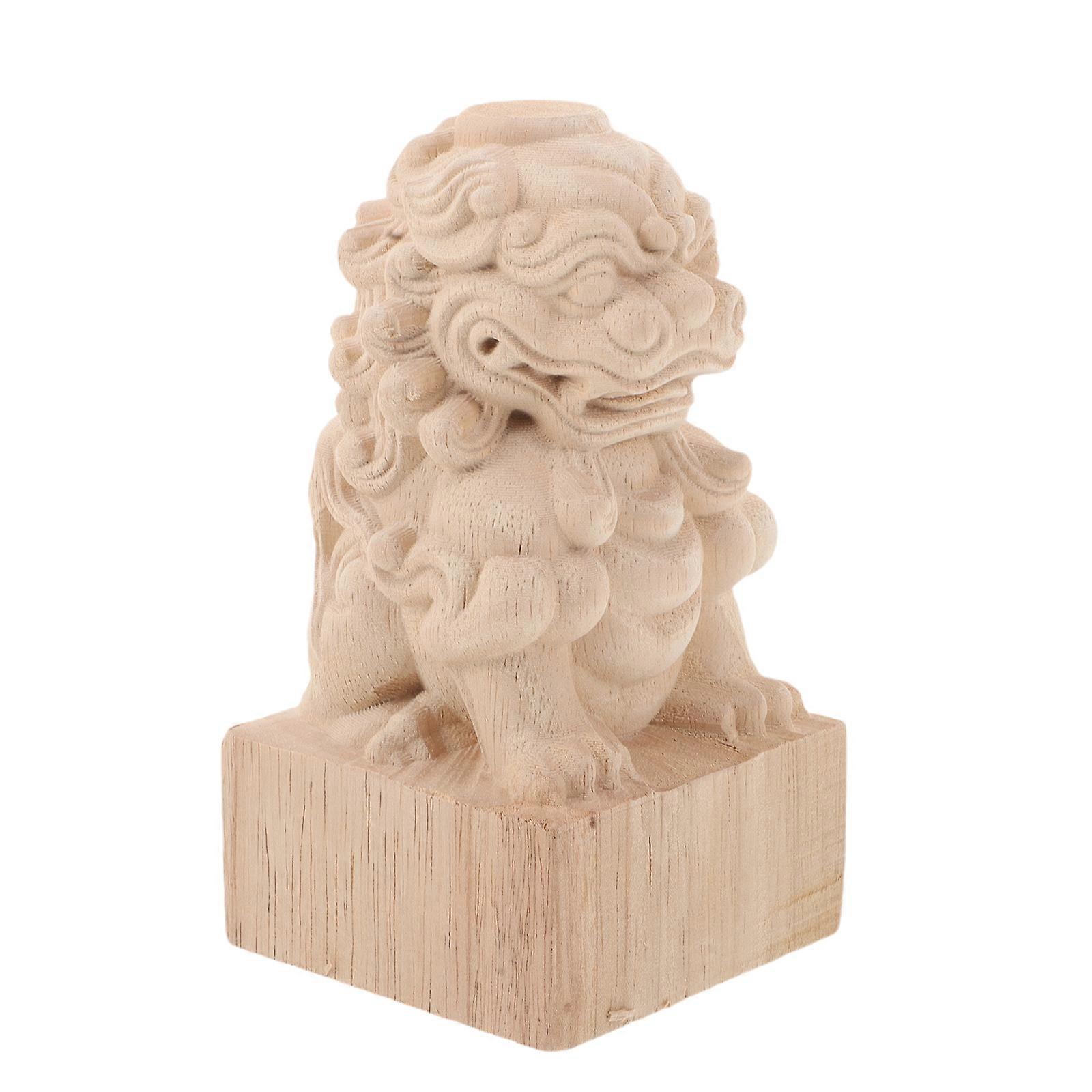 Unfinished Wood Finials Lion Design for Staircase Columns 3Pcs Wood Set