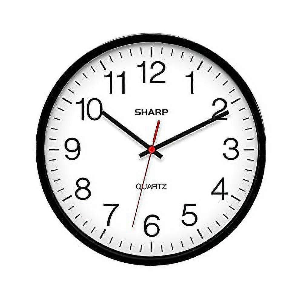 Compatible with Sharp Wall Clock – Silent Non Ticking 10 Inch Quality Quartz Battery Operated , Sweep Movement, Black
