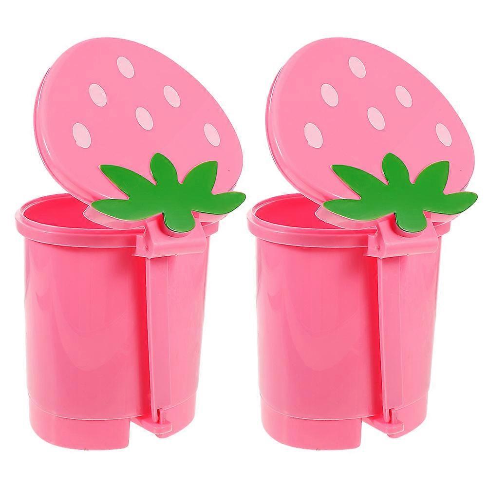 Pink Desktop Trash Can for Room Decor 8Pcs Cartoon Strawberry Trash Can
