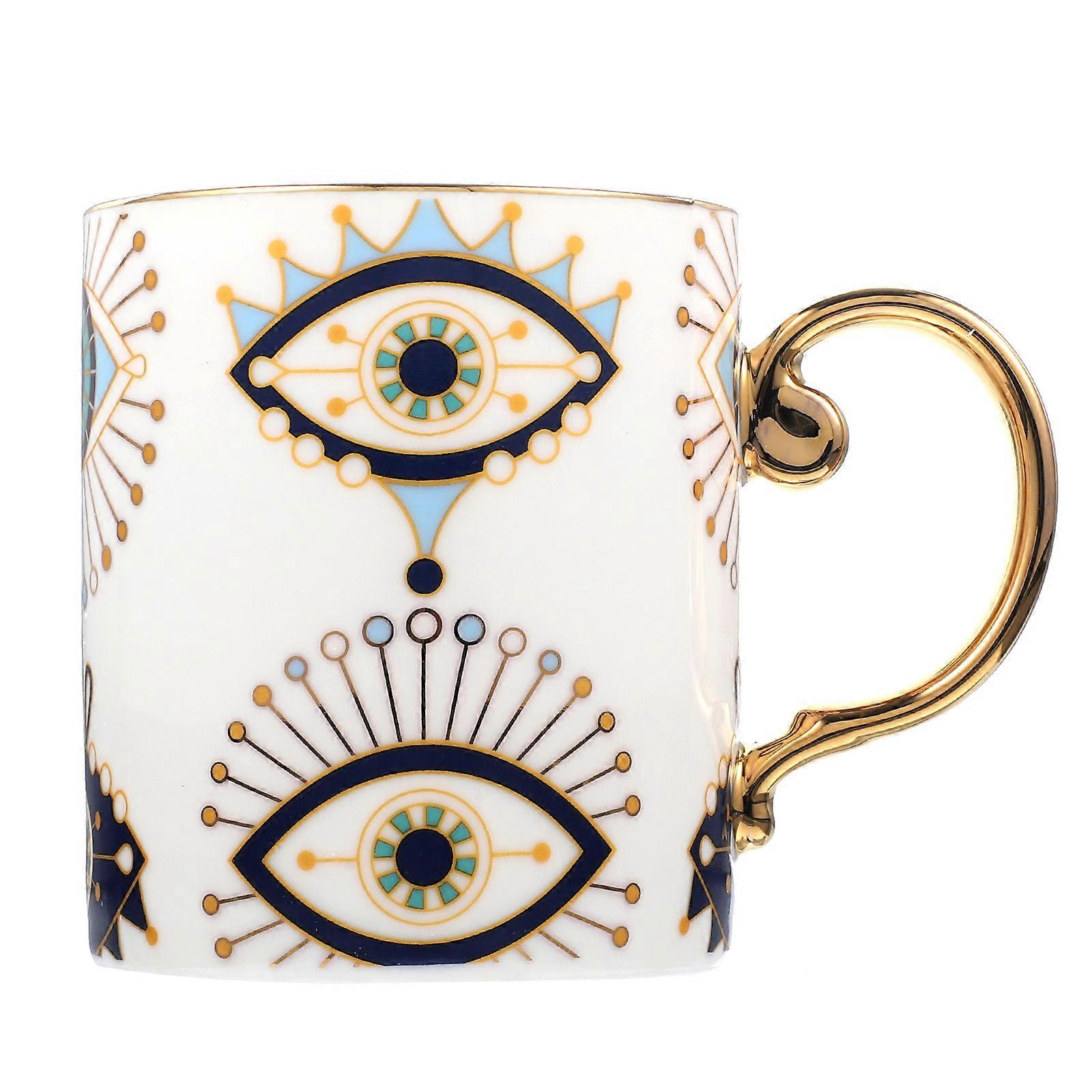 Ceramic Coffee Mug 3Pcs Unique Eye Pattern For Office Use Safe Hot Drinks Holder In Multi Colors