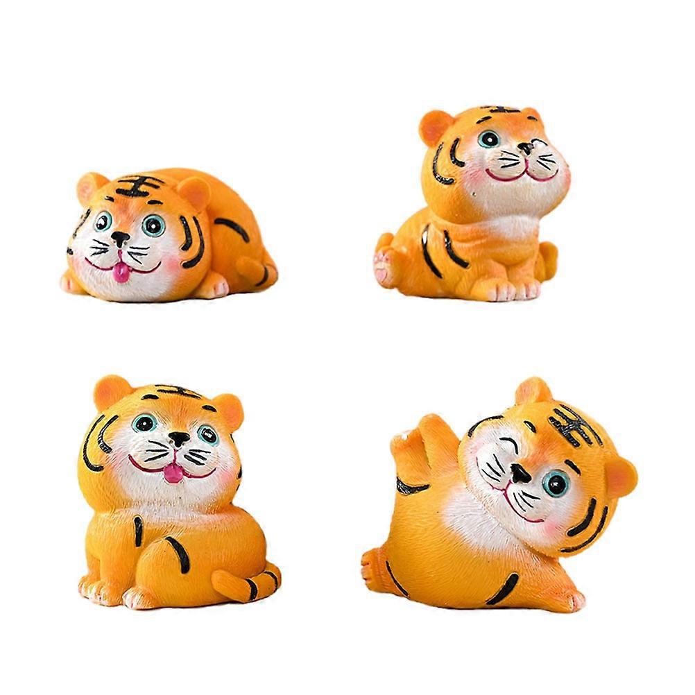 Decorative Resin Craft Small Tiger Figurine Ornament Set 12 Pieces